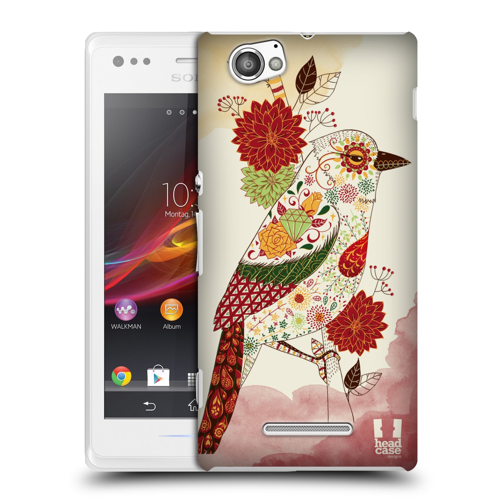 HEAD CASE plastový obal na mobil Sony Xperia M vzor Květina ptáčci RUDÁ