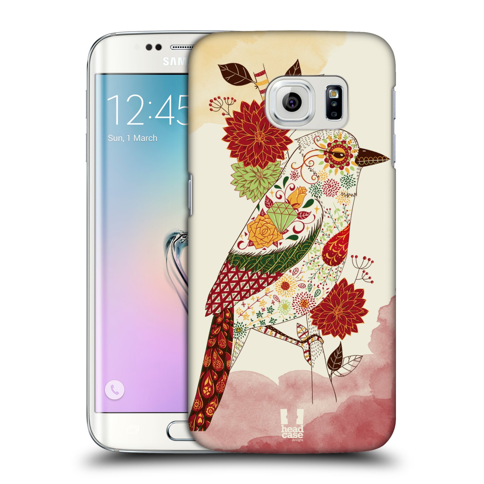 HEAD CASE plastový obal na mobil SAMSUNG Galaxy S6 EDGE (G9250, G925, G925F) vzor Květina ptáčci RUDÁ