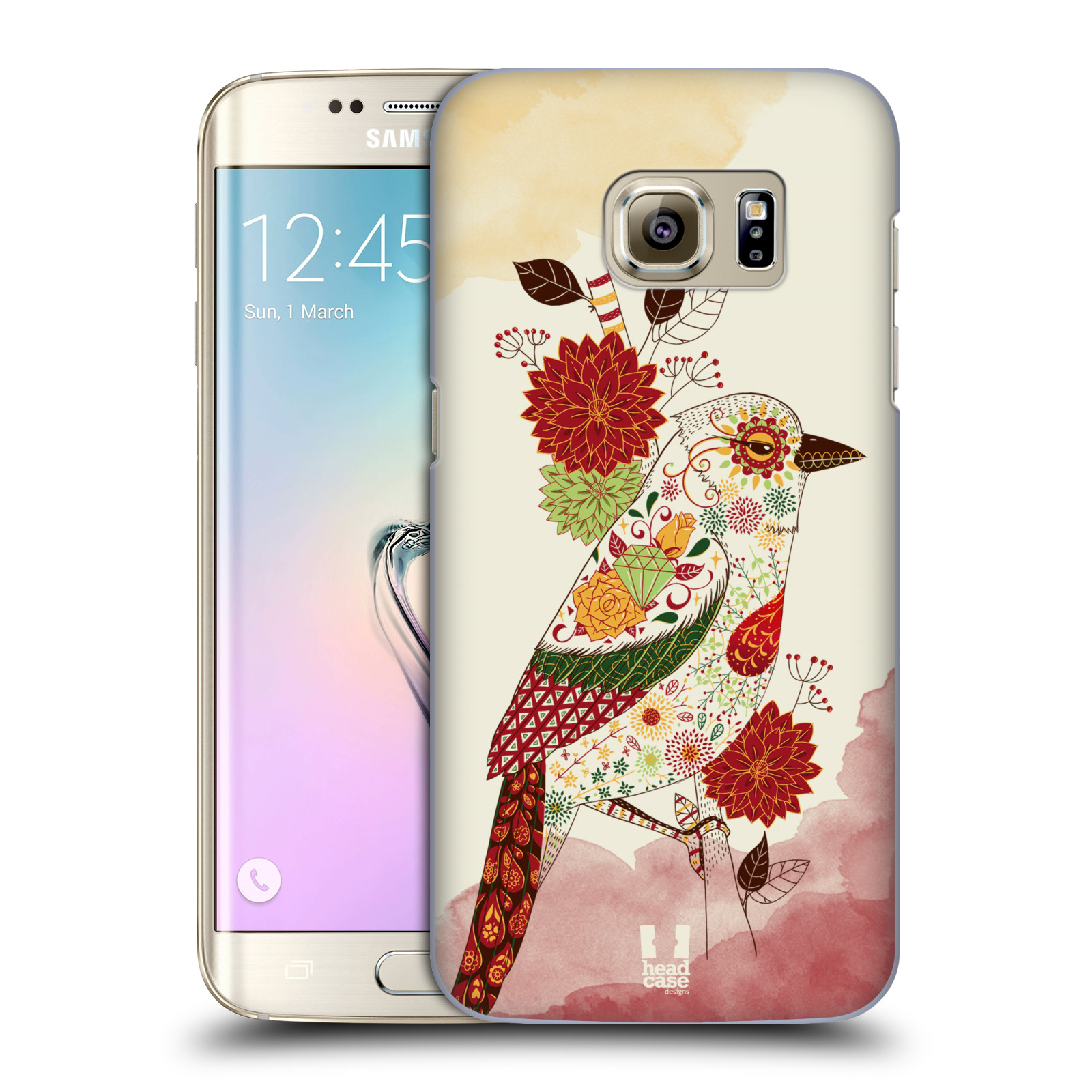 HEAD CASE plastový obal na mobil SAMSUNG GALAXY S7 EDGE vzor Květina ptáčci RUDÁ