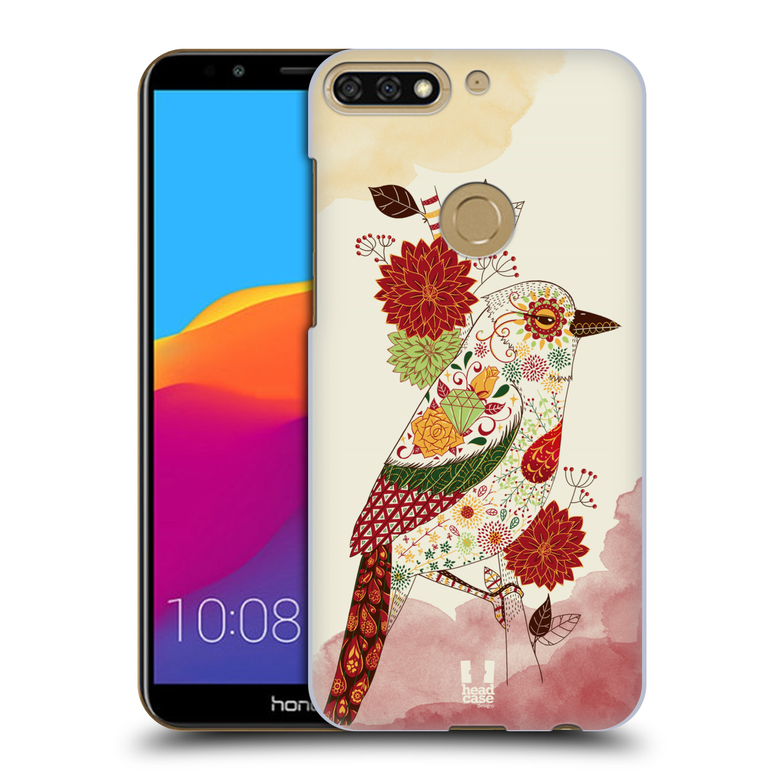 HEAD CASE plastový obal na mobil Honor 7c vzor Květina ptáčci RUDÁ