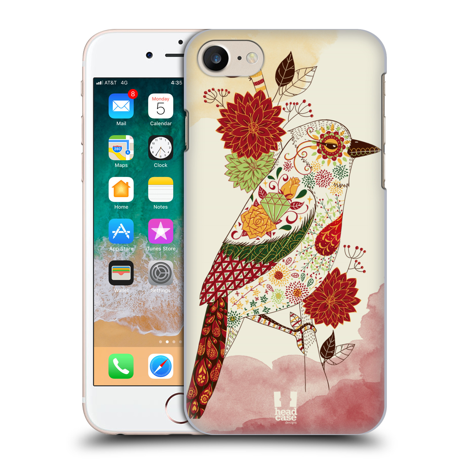 HEAD CASE plastový obal na mobil Apple Iphone 7 vzor Květina ptáčci RUDÁ