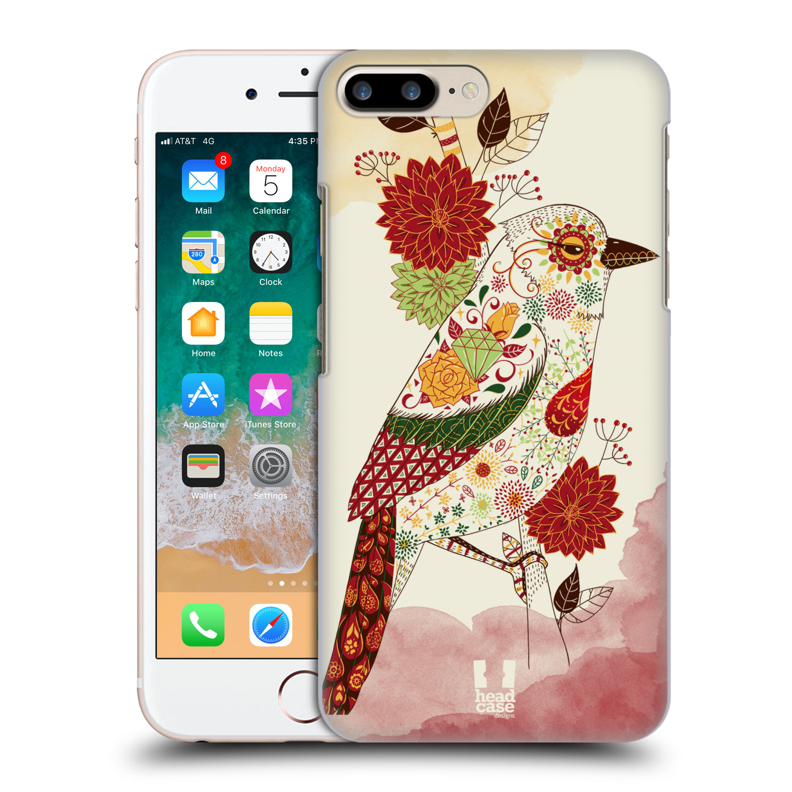 HEAD CASE plastový obal na mobil Apple Iphone 7 PLUS vzor Květina ptáčci RUDÁ