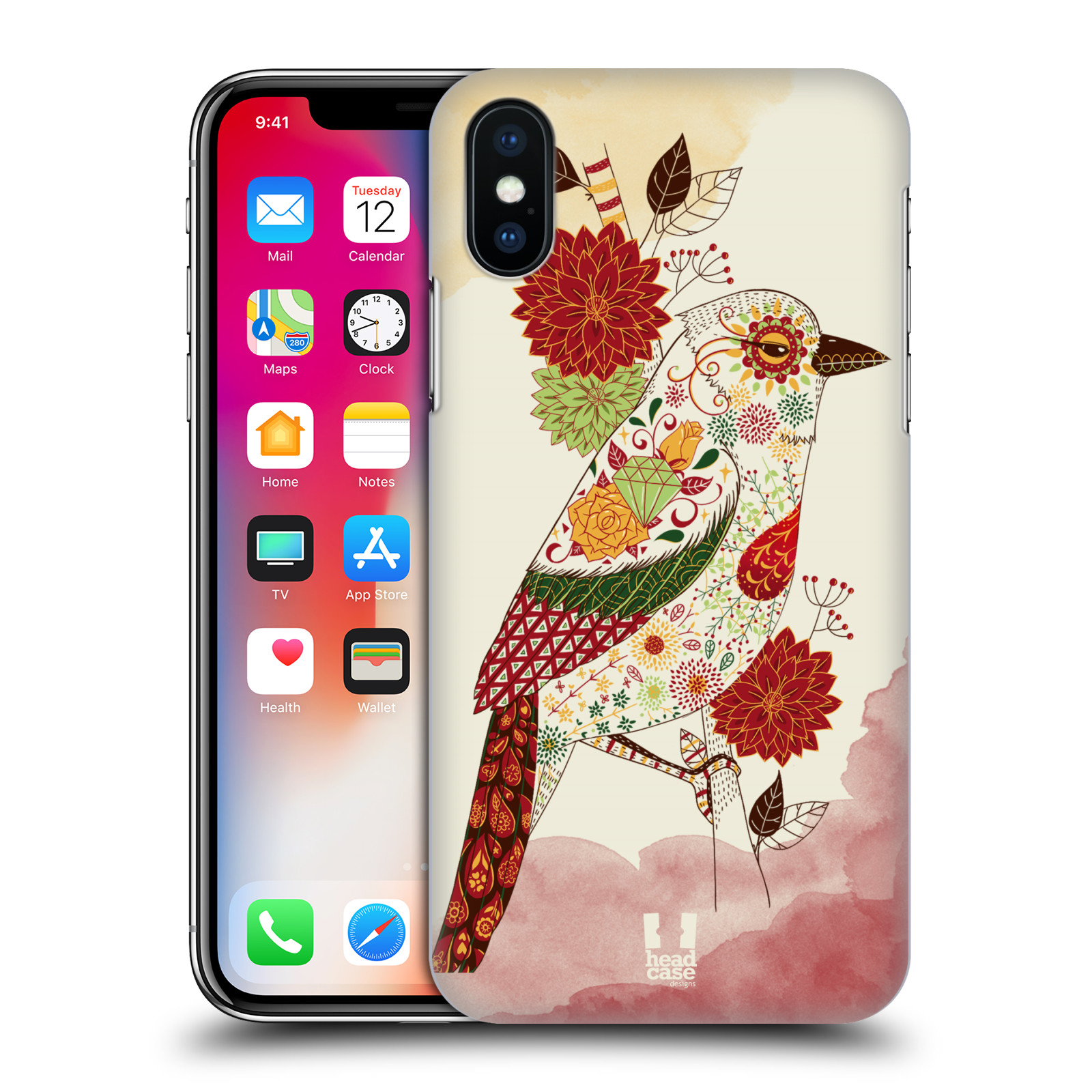 HEAD CASE plastový obal na mobil Apple Iphone X / XS vzor Květina ptáčci RUDÁ
