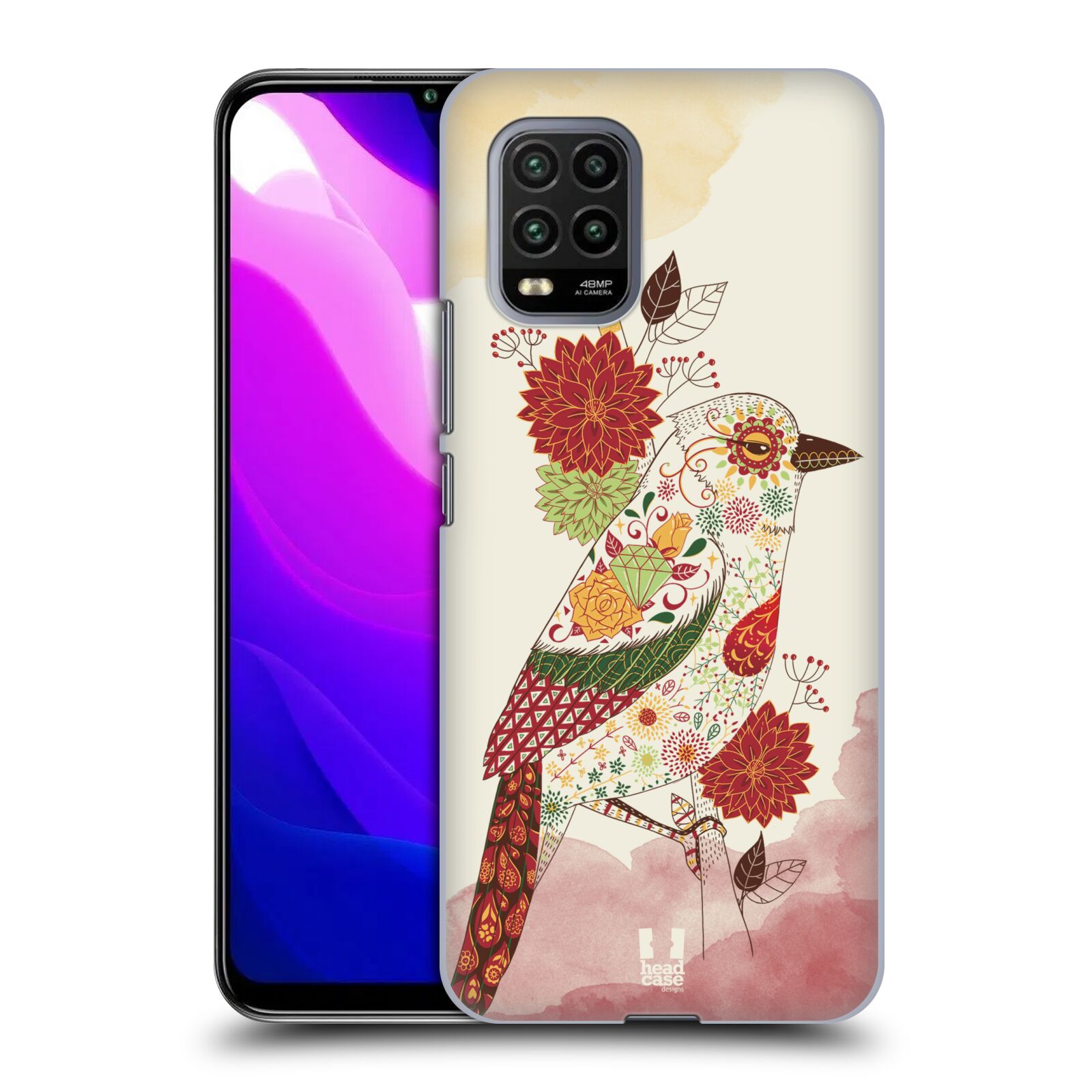 Zadní kryt, obal na mobil Xiaomi Mi 10 LITE vzor Květina ptáčci RUDÁ