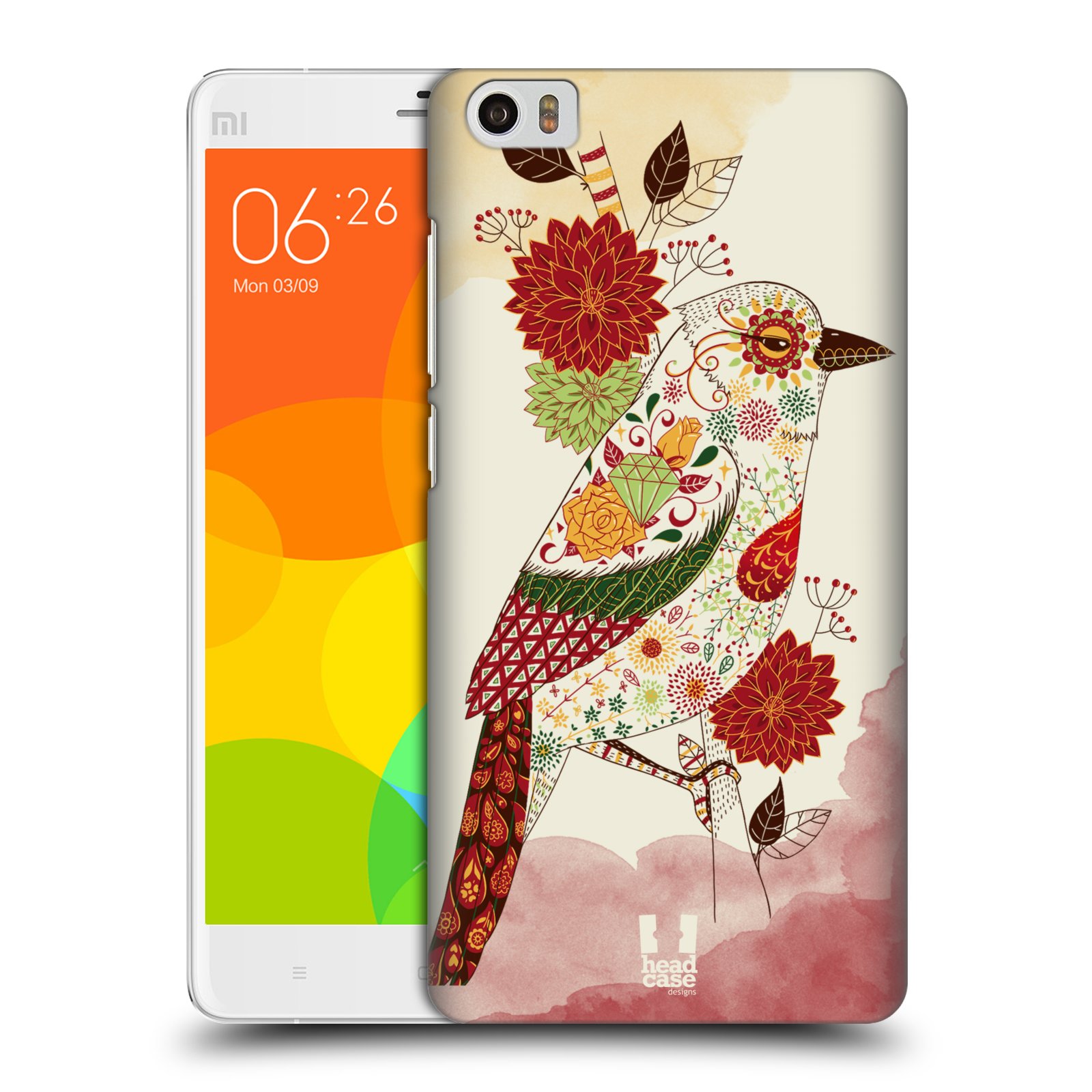 HEAD CASE pevný plastový obal na mobil XIAOMI Mi Note vzor Květina ptáčci RUDÁ