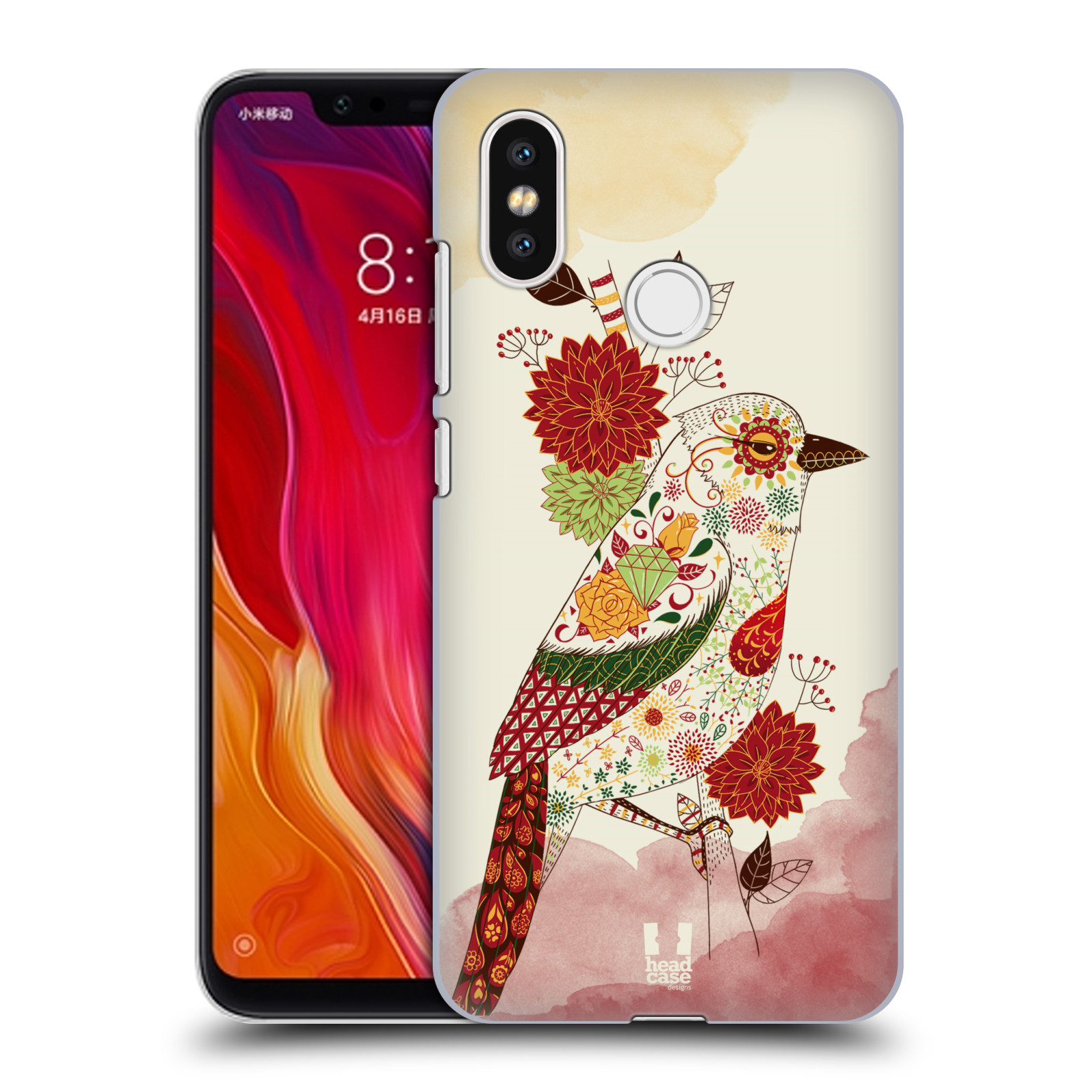 HEAD CASE plastový obal na mobil Xiaomi Mi 8 vzor Květina ptáčci RUDÁ
