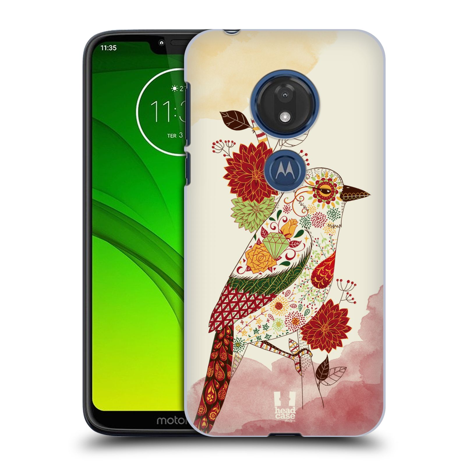 Pouzdro na mobil Motorola Moto G7 Play vzor Květina ptáčci RUDÁ