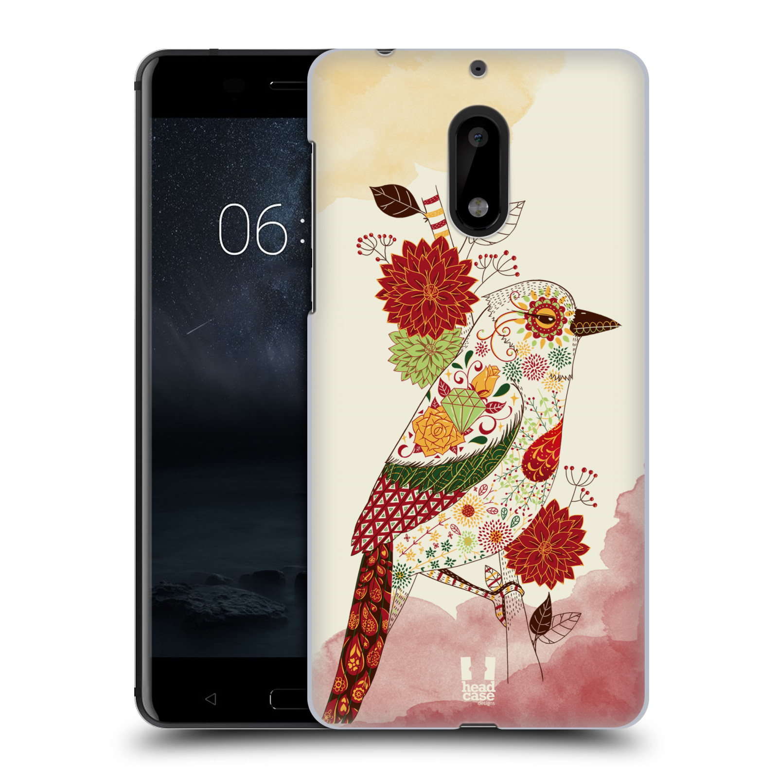 HEAD CASE plastový obal na mobil Nokia 6 vzor Květina ptáčci RUDÁ