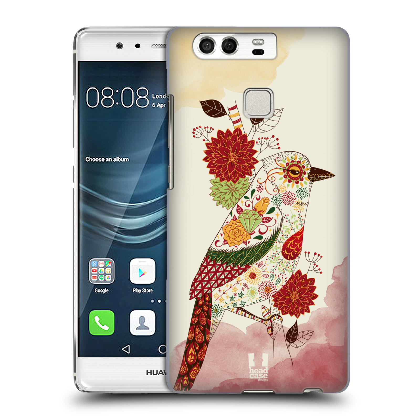 HEAD CASE plastový obal na mobil Huawei P9 / P9 DUAL SIM vzor Květina ptáčci RUDÁ