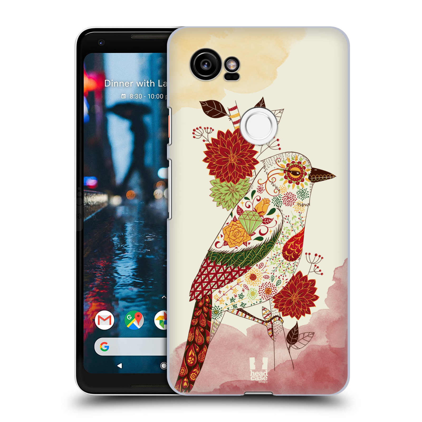 HEAD CASE plastový obal na mobil Google Pixel 2 XL vzor Květina ptáčci RUDÁ