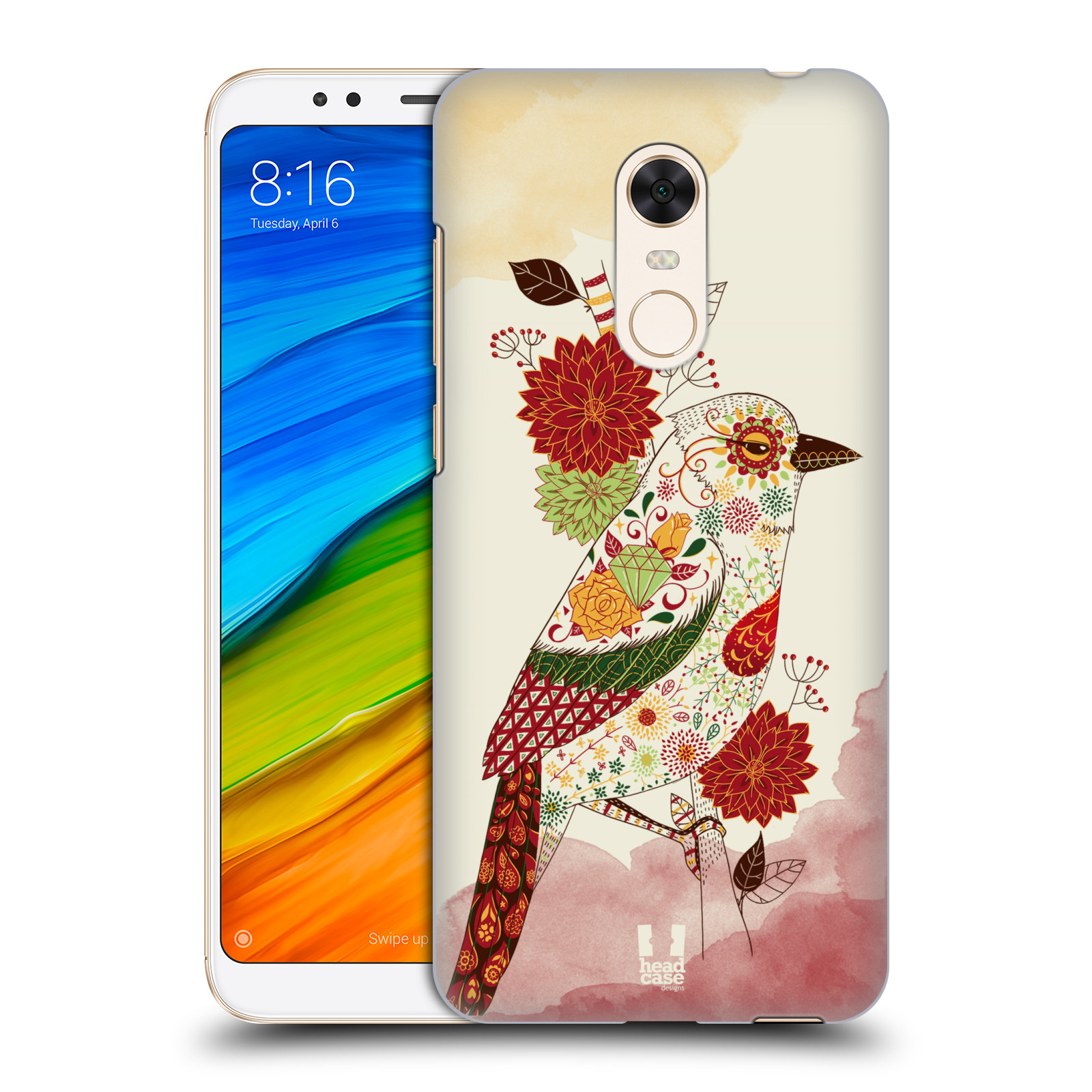 HEAD CASE plastový obal na mobil Xiaomi Redmi 5 PLUS vzor Květina ptáčci RUDÁ