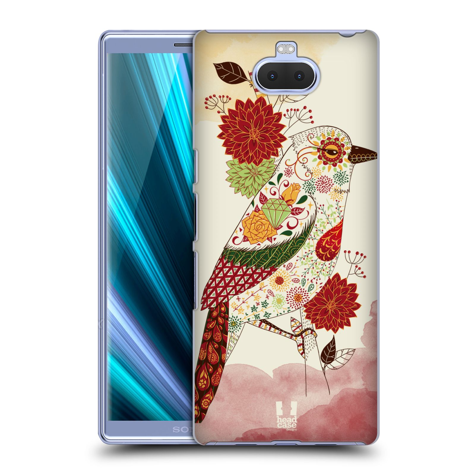 Pouzdro na mobil Sony Xperia 10 - Head Case - vzor Květina ptáčci RUDÁ