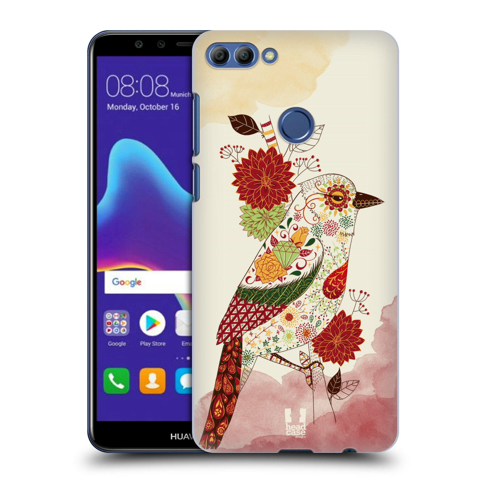 HEAD CASE plastový obal na mobil Huawei Y9 2018 vzor Květina ptáčci RUDÁ