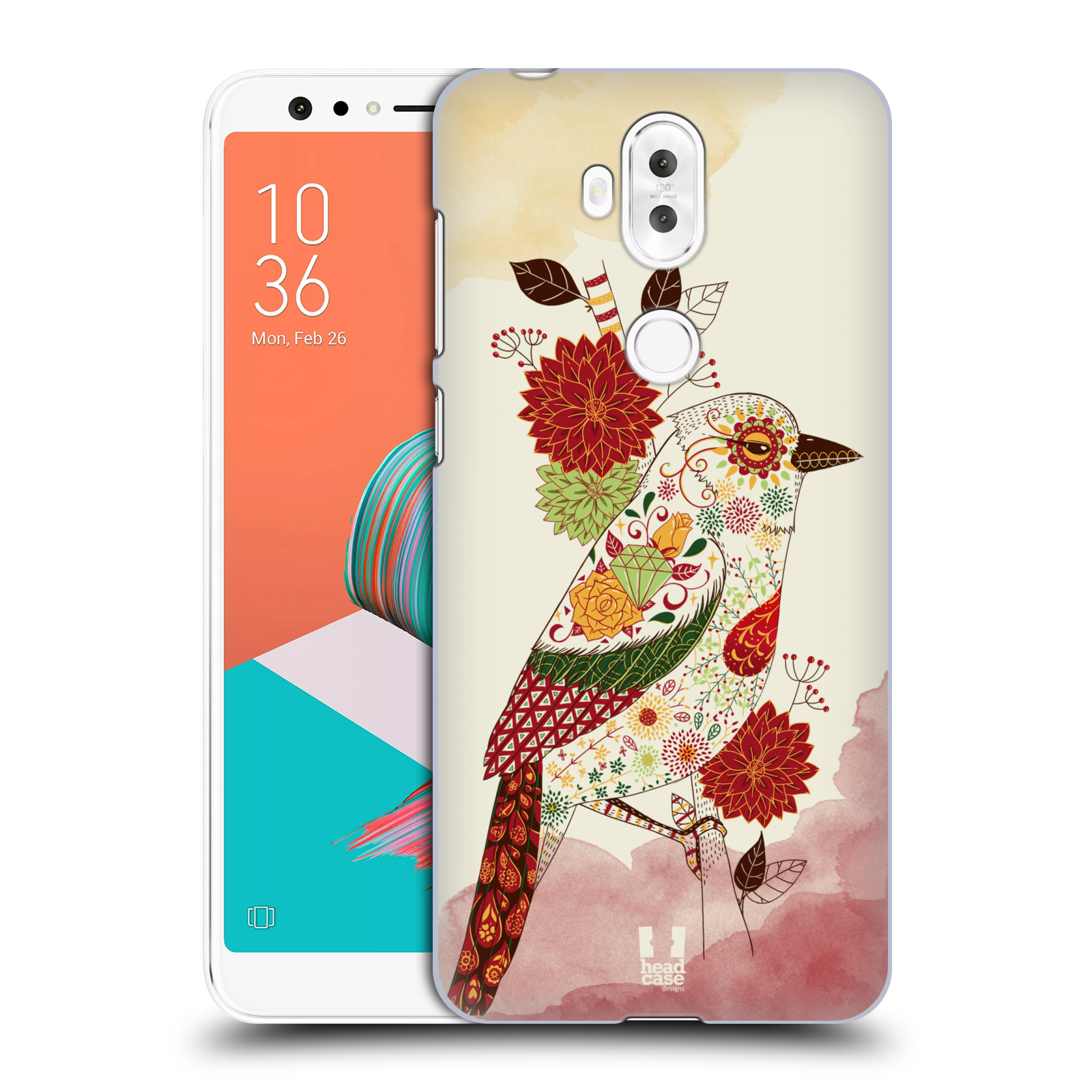 HEAD CASE plastový obal na mobil Asus Zenfone 5 LITE ZC600KL vzor Květina ptáčci RUDÁ