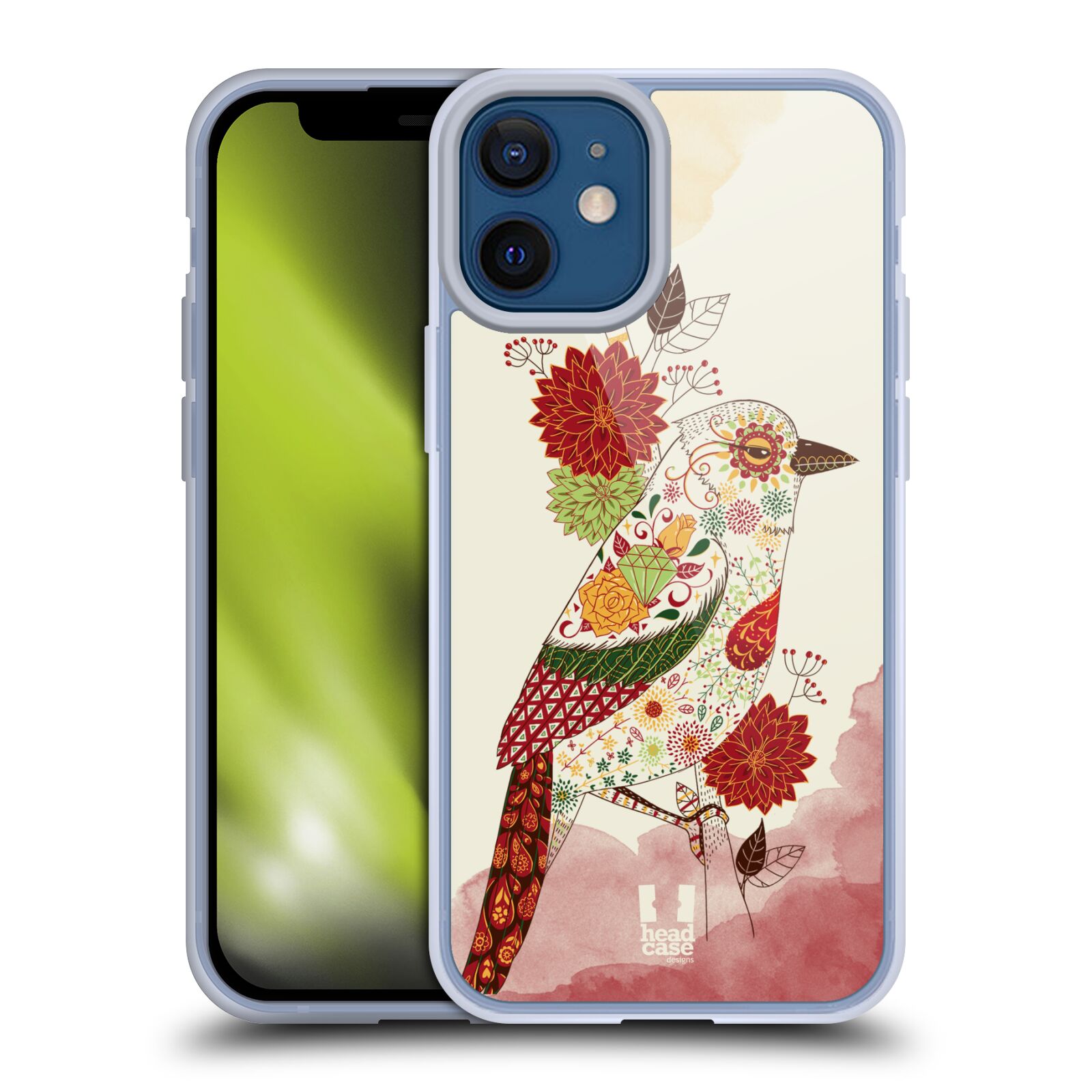 Plastový obal na mobil Apple Iphone 12 MINI vzor Květina ptáčci RUDÁ