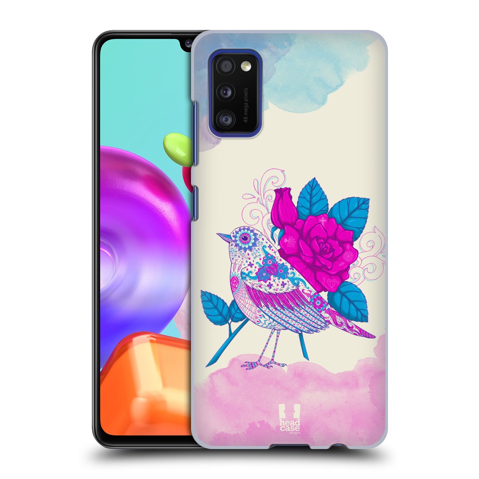 Zadní kryt na mobil Samsung Galaxy A41 vzor Květina ptáčci FIALOVÁ