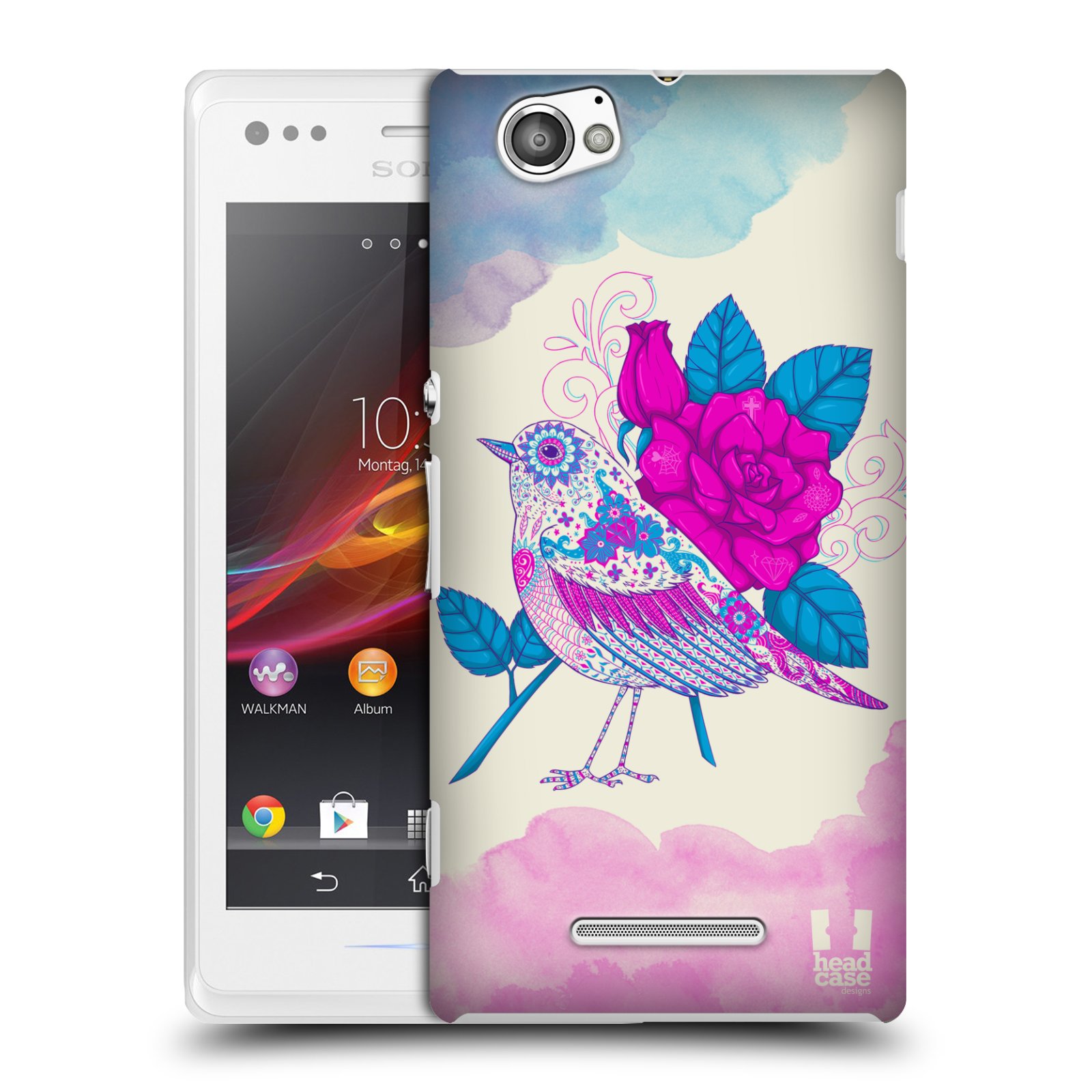 HEAD CASE plastový obal na mobil Sony Xperia M vzor Květina ptáčci FIALOVÁ