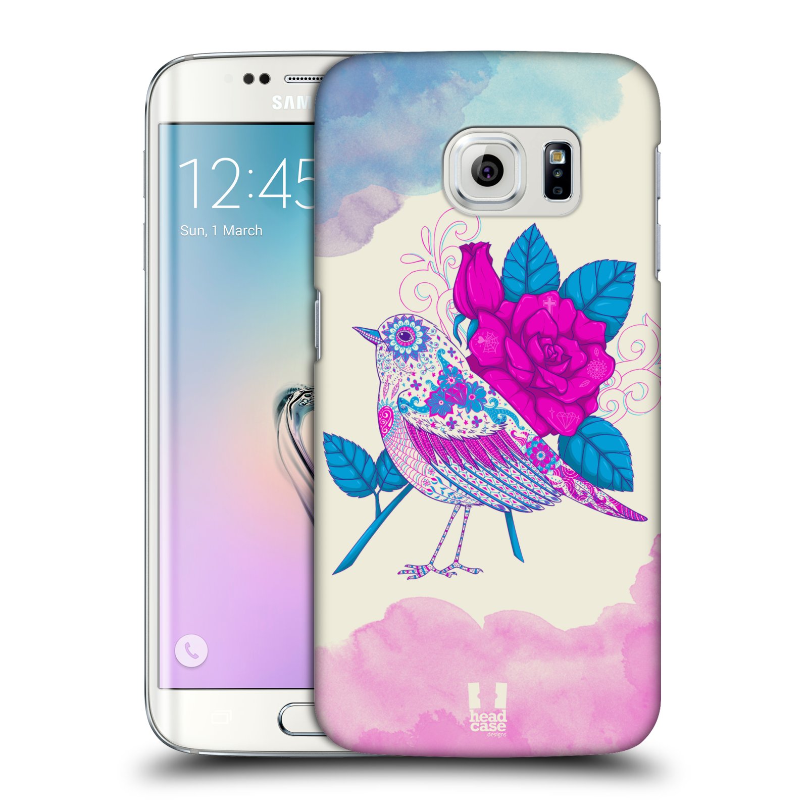 HEAD CASE plastový obal na mobil SAMSUNG Galaxy S6 EDGE (G9250, G925, G925F) vzor Květina ptáčci FIALOVÁ