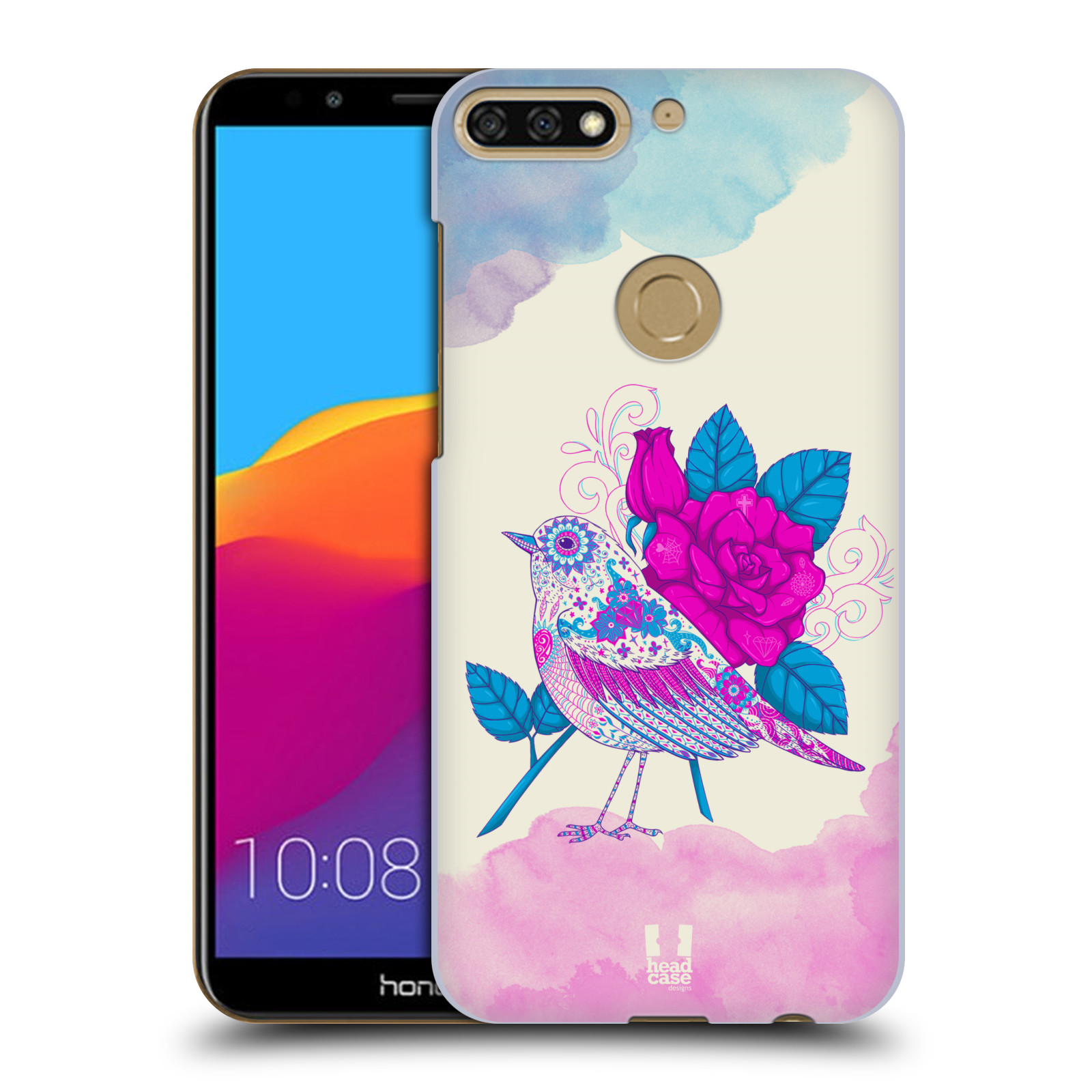 HEAD CASE plastový obal na mobil Honor 7c vzor Květina ptáčci FIALOVÁ