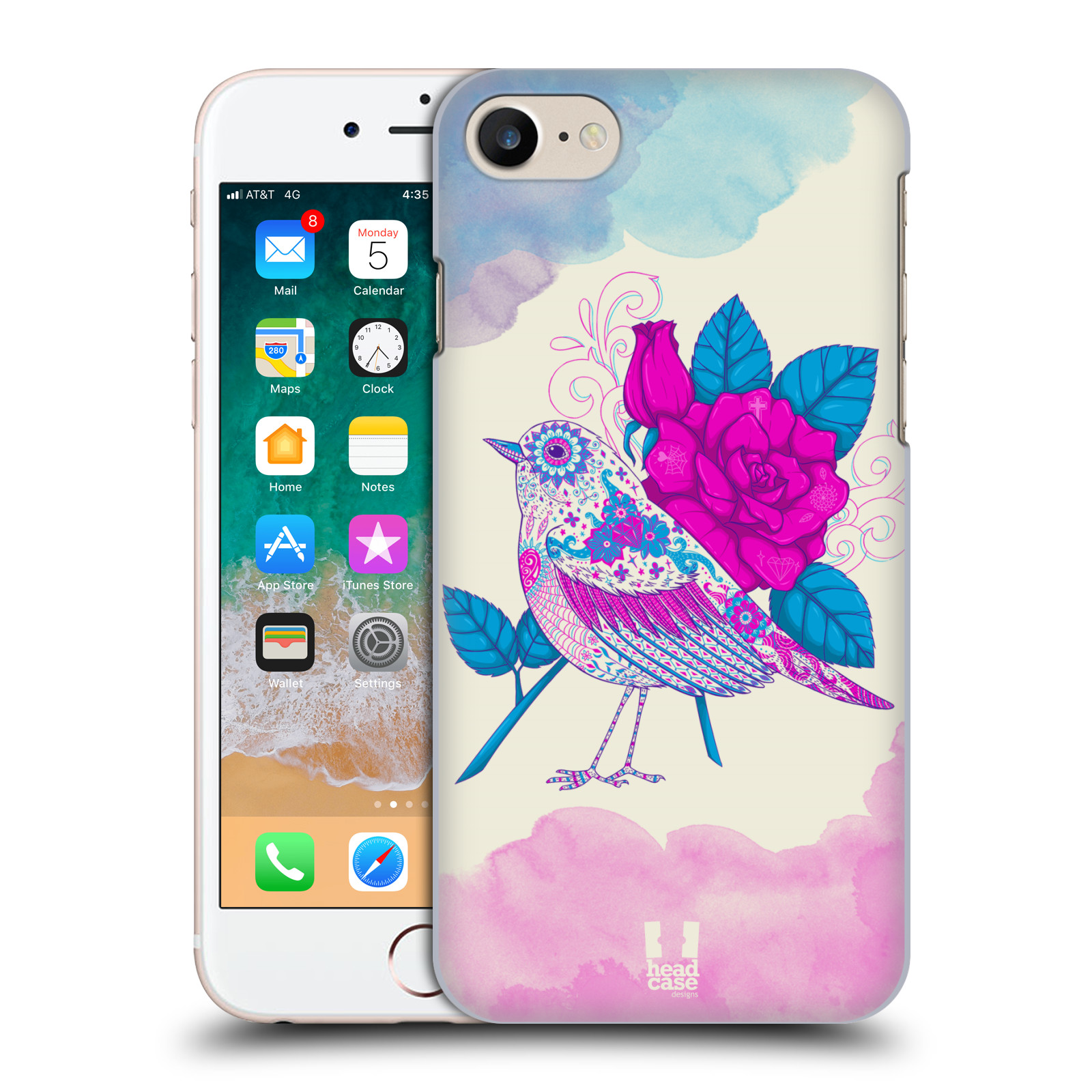 HEAD CASE plastový obal na mobil Apple Iphone 7 vzor Květina ptáčci FIALOVÁ