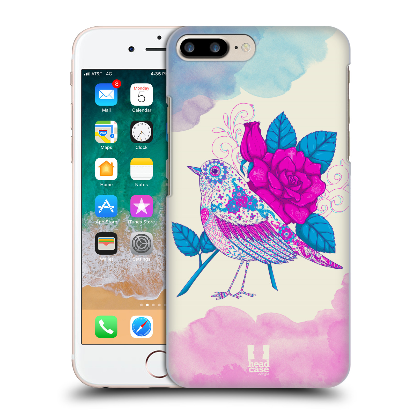 HEAD CASE plastový obal na mobil Apple Iphone 7 PLUS vzor Květina ptáčci FIALOVÁ