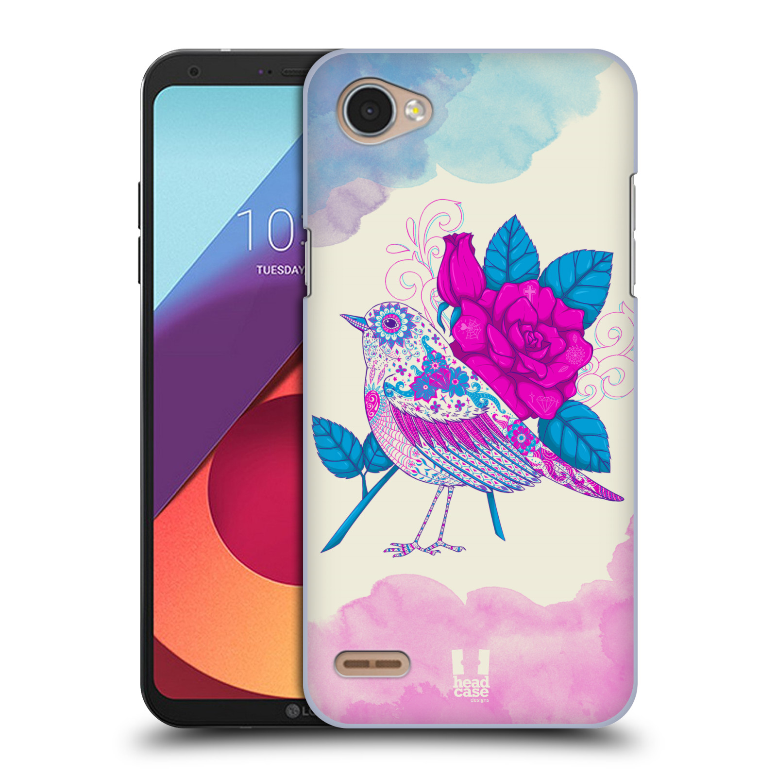 HEAD CASE plastový obal na mobil LG Q6 / Q6 PLUS vzor Květina ptáčci FIALOVÁ