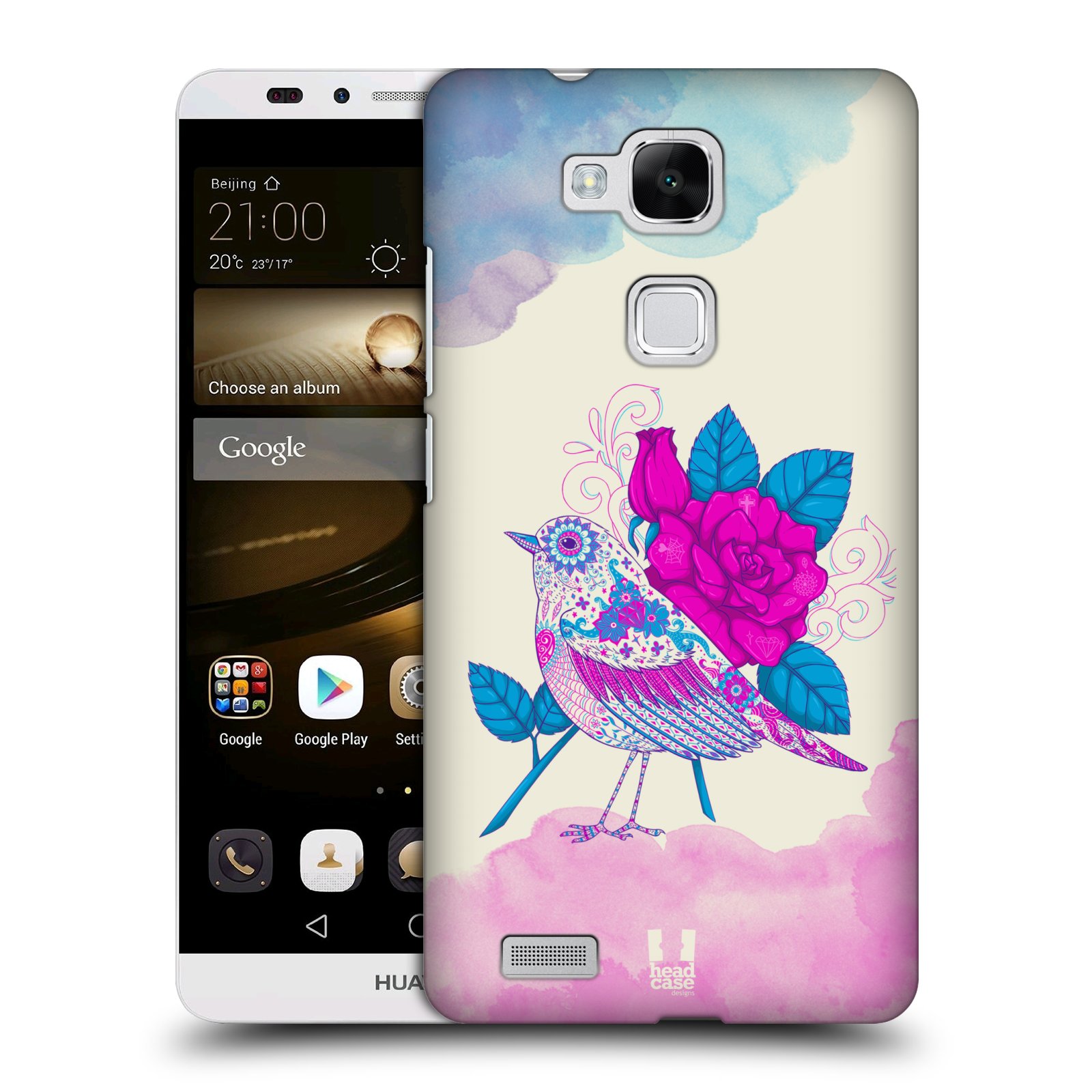 HEAD CASE plastový obal na mobil Huawei Mate 7 vzor Květina ptáčci FIALOVÁ