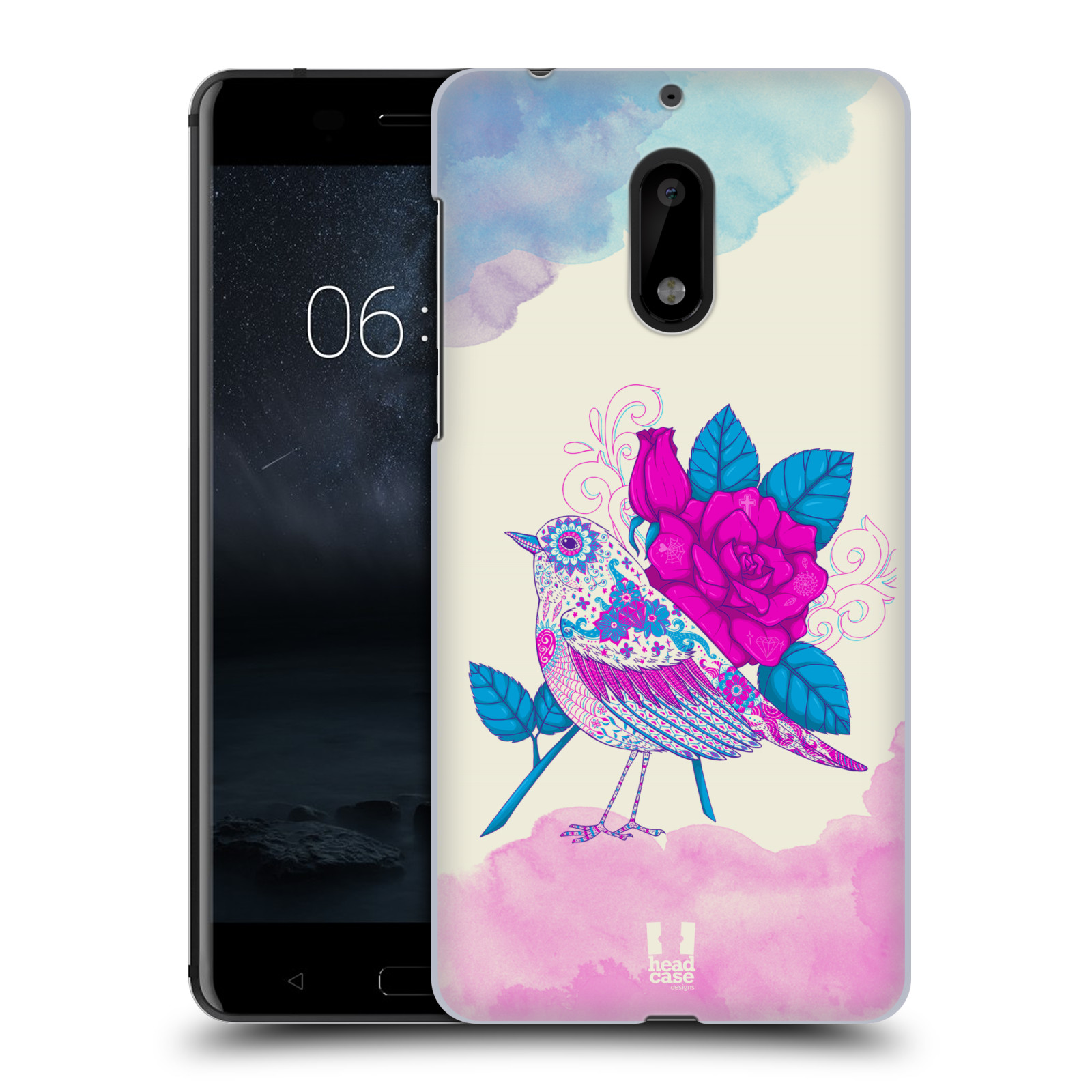 HEAD CASE plastový obal na mobil Nokia 6 vzor Květina ptáčci FIALOVÁ