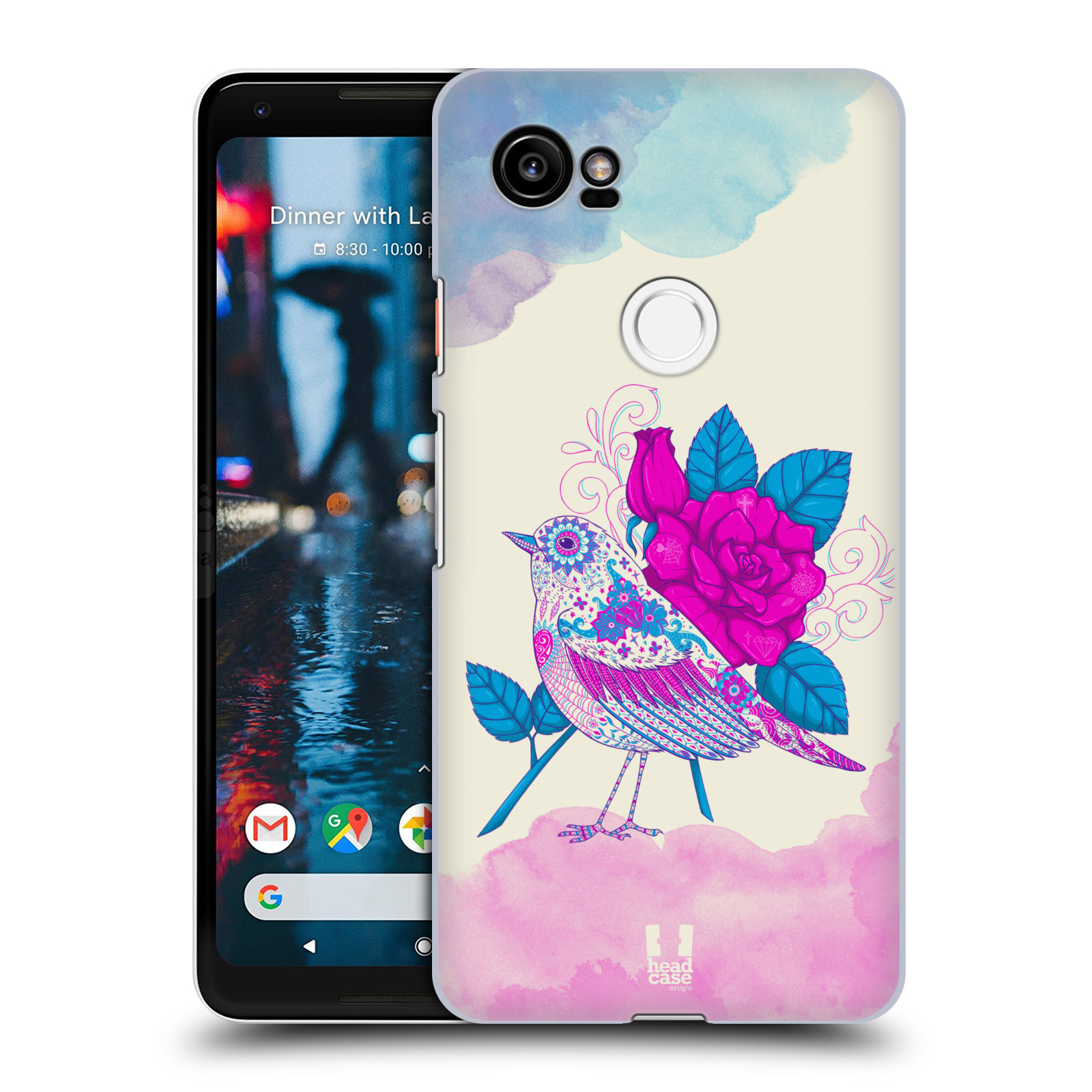 HEAD CASE plastový obal na mobil Google Pixel 2 XL vzor Květina ptáčci FIALOVÁ