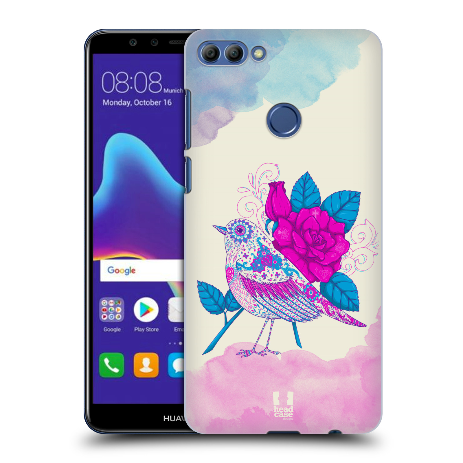 HEAD CASE plastový obal na mobil Huawei Y9 2018 vzor Květina ptáčci FIALOVÁ