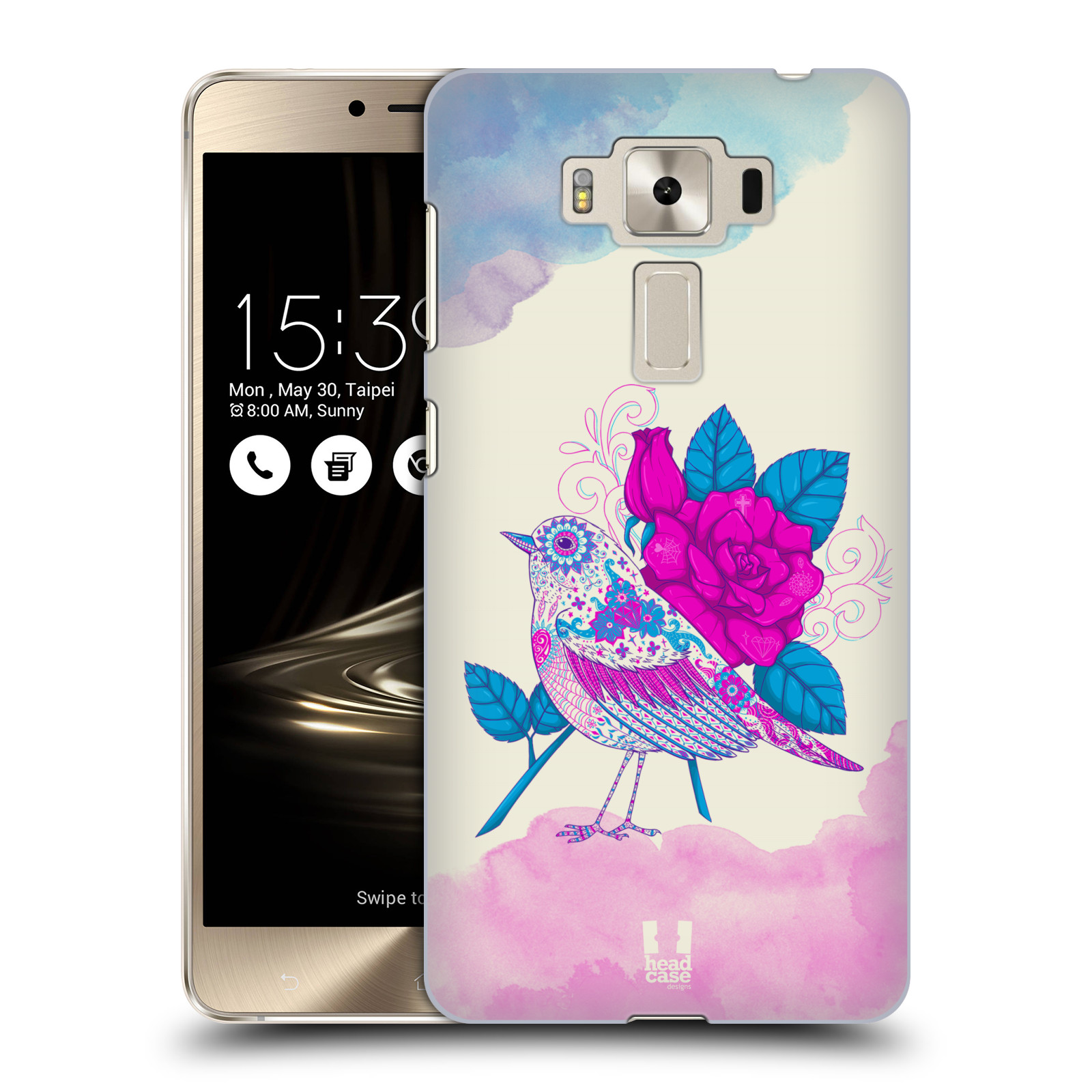 HEAD CASE plastový obal na mobil Asus Zenfone 3 DELUXE ZS550KL vzor Květina ptáčci FIALOVÁ
