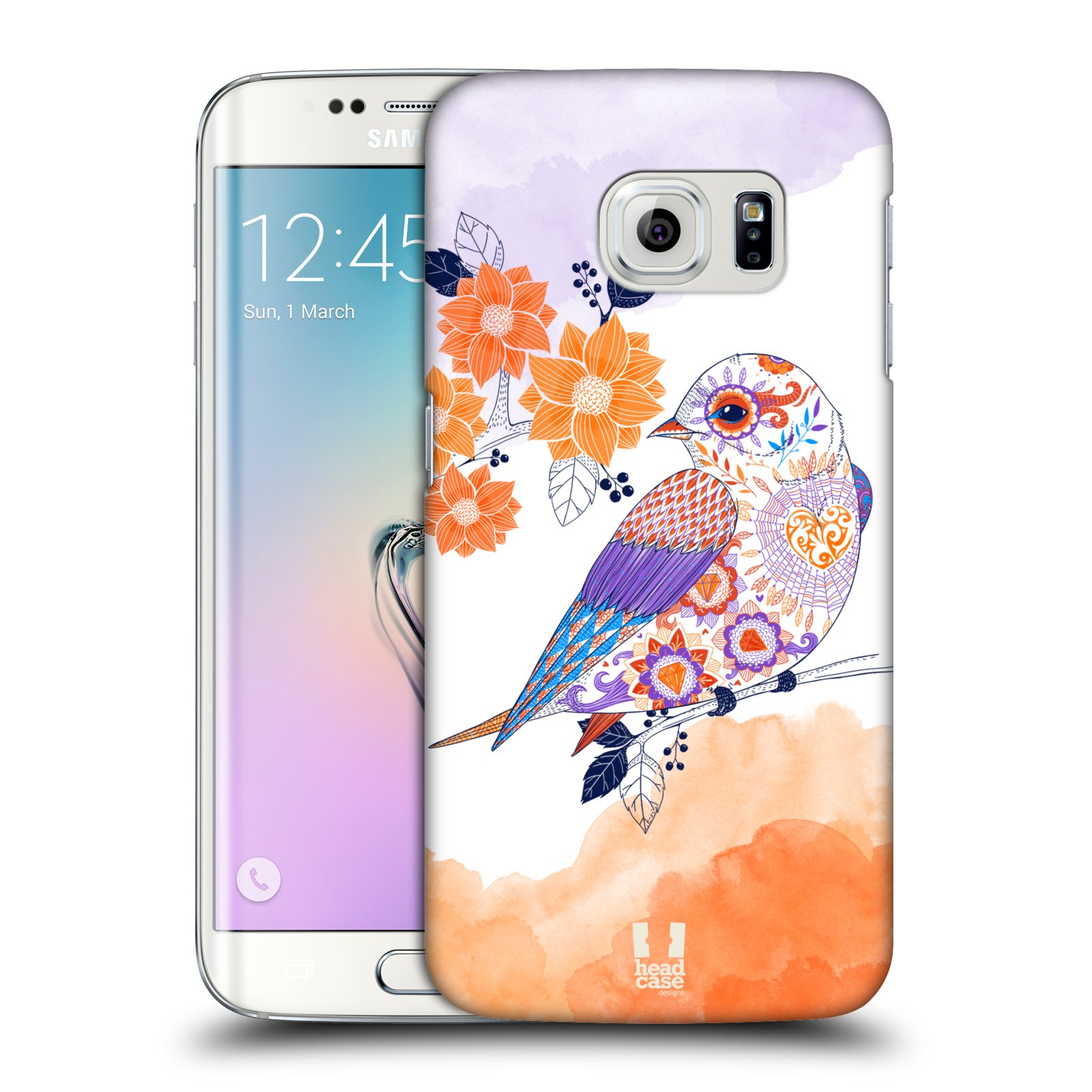 HEAD CASE plastový obal na mobil SAMSUNG Galaxy S6 EDGE (G9250, G925, G925F) vzor Květina ptáčci ORANŽOVÁ