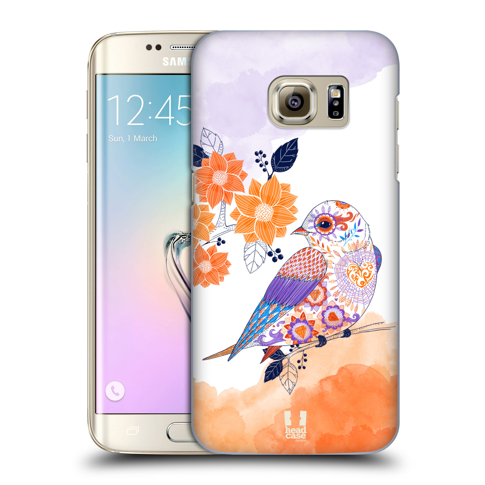 HEAD CASE plastový obal na mobil SAMSUNG GALAXY S7 EDGE vzor Květina ptáčci ORANŽOVÁ