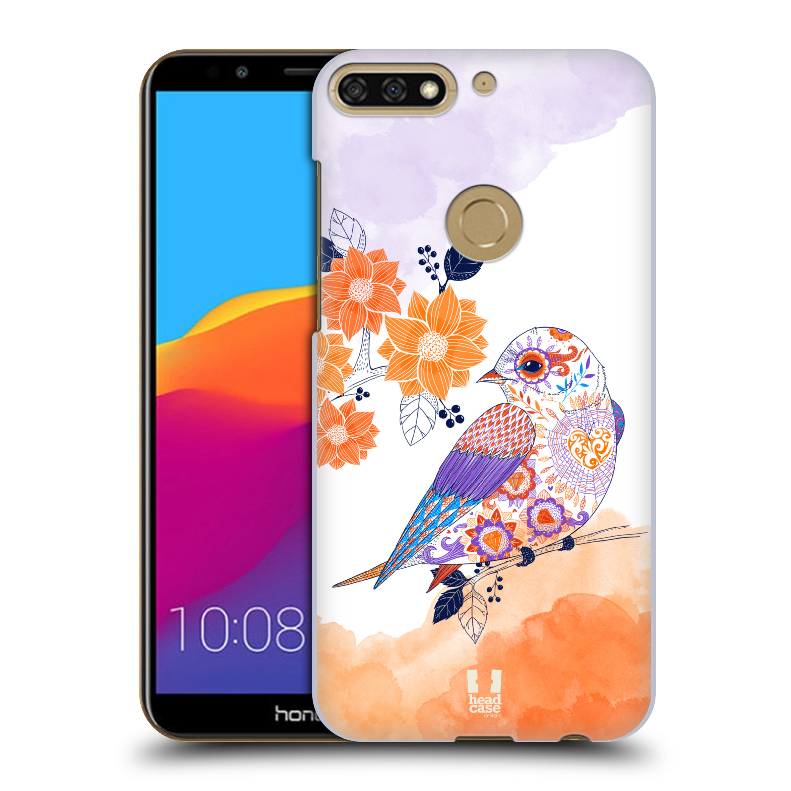 HEAD CASE plastový obal na mobil Honor 7c vzor Květina ptáčci ORANŽOVÁ