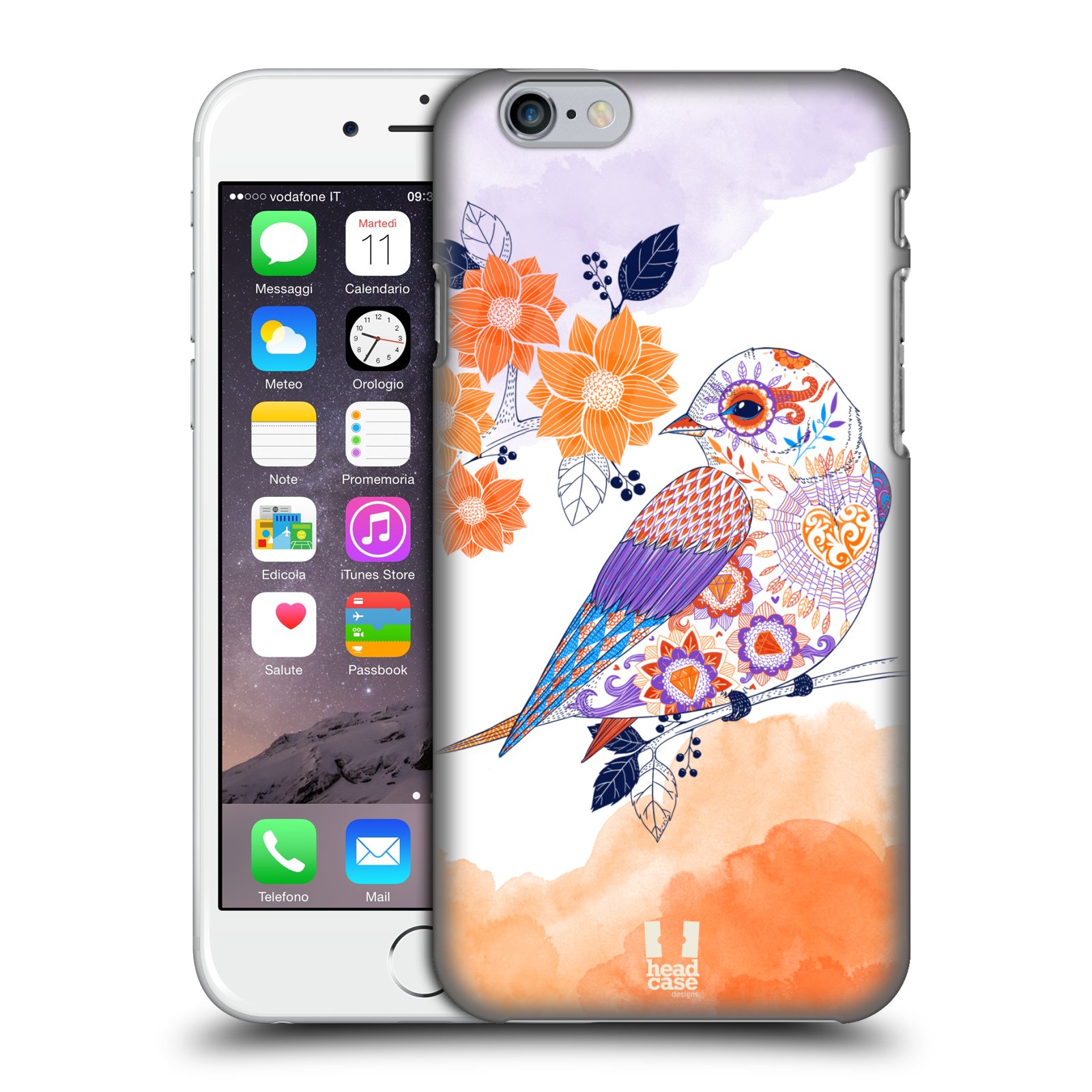 Plastové pouzdro pro mobil Apple Iphone 6/6S vzor Květina ptáčci ORANŽOVÁ