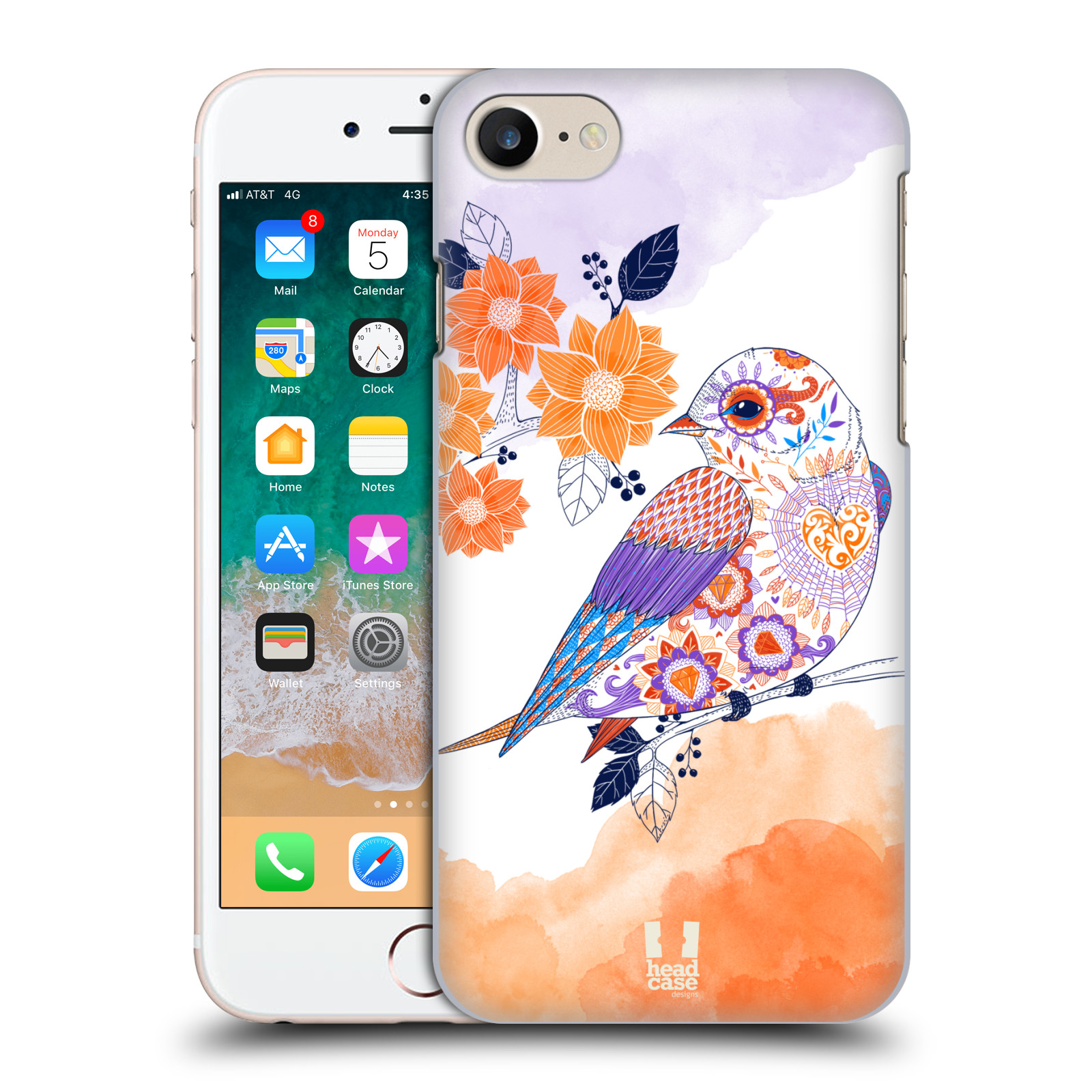 HEAD CASE plastový obal na mobil Apple Iphone 7 vzor Květina ptáčci ORANŽOVÁ