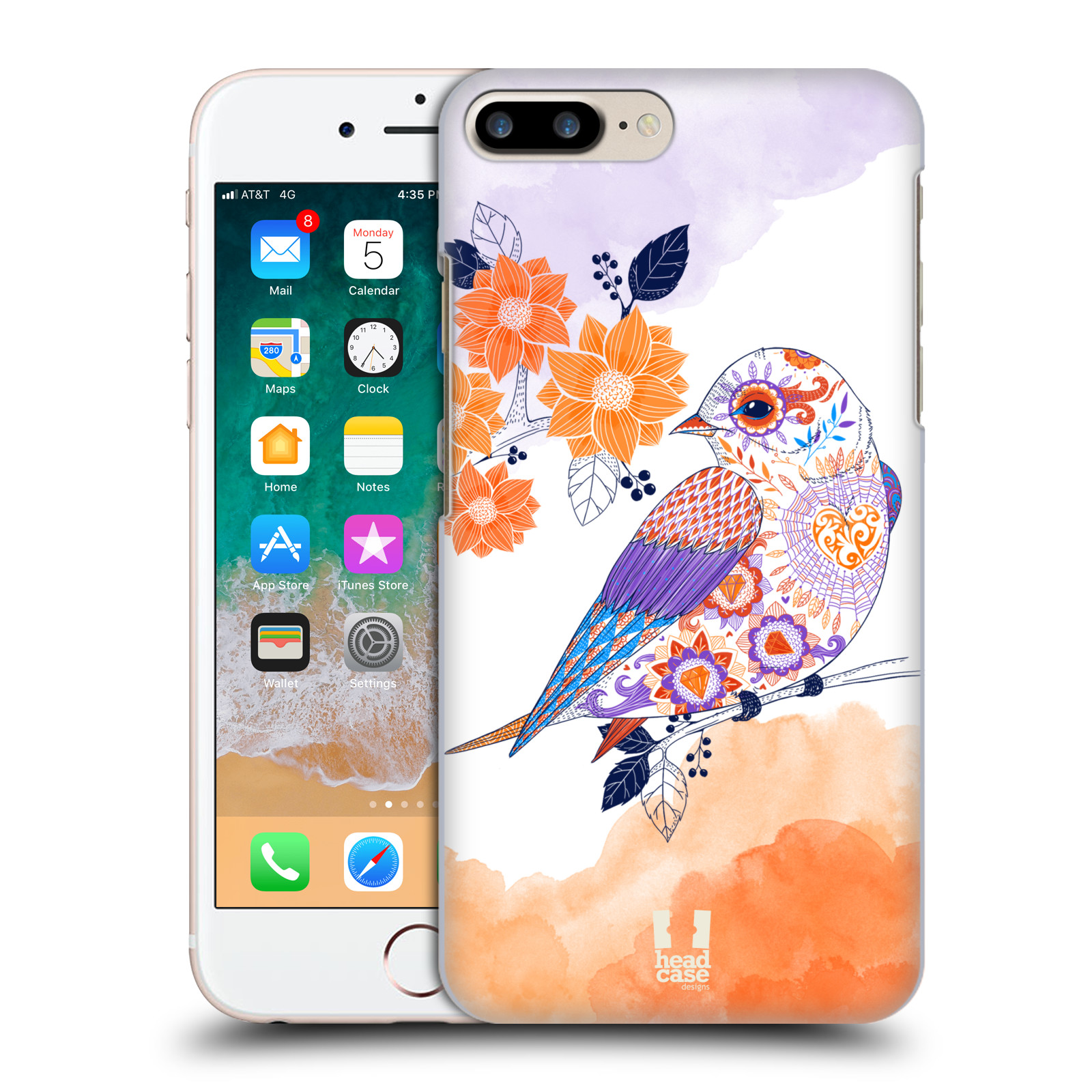 Plastové pouzdro pro mobil Apple Iphone 8 PLUS vzor Květina ptáčci ORANŽOVÁ