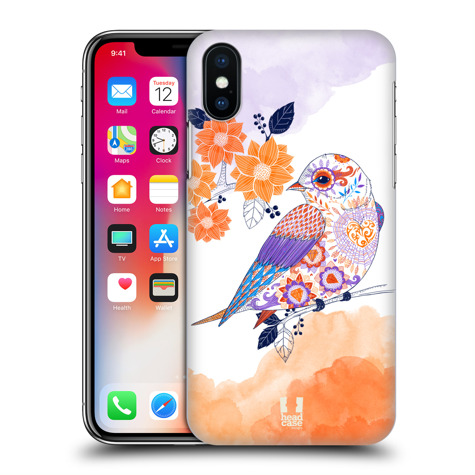 HEAD CASE plastový obal na mobil Apple Iphone X / XS vzor Květina ptáčci ORANŽOVÁ