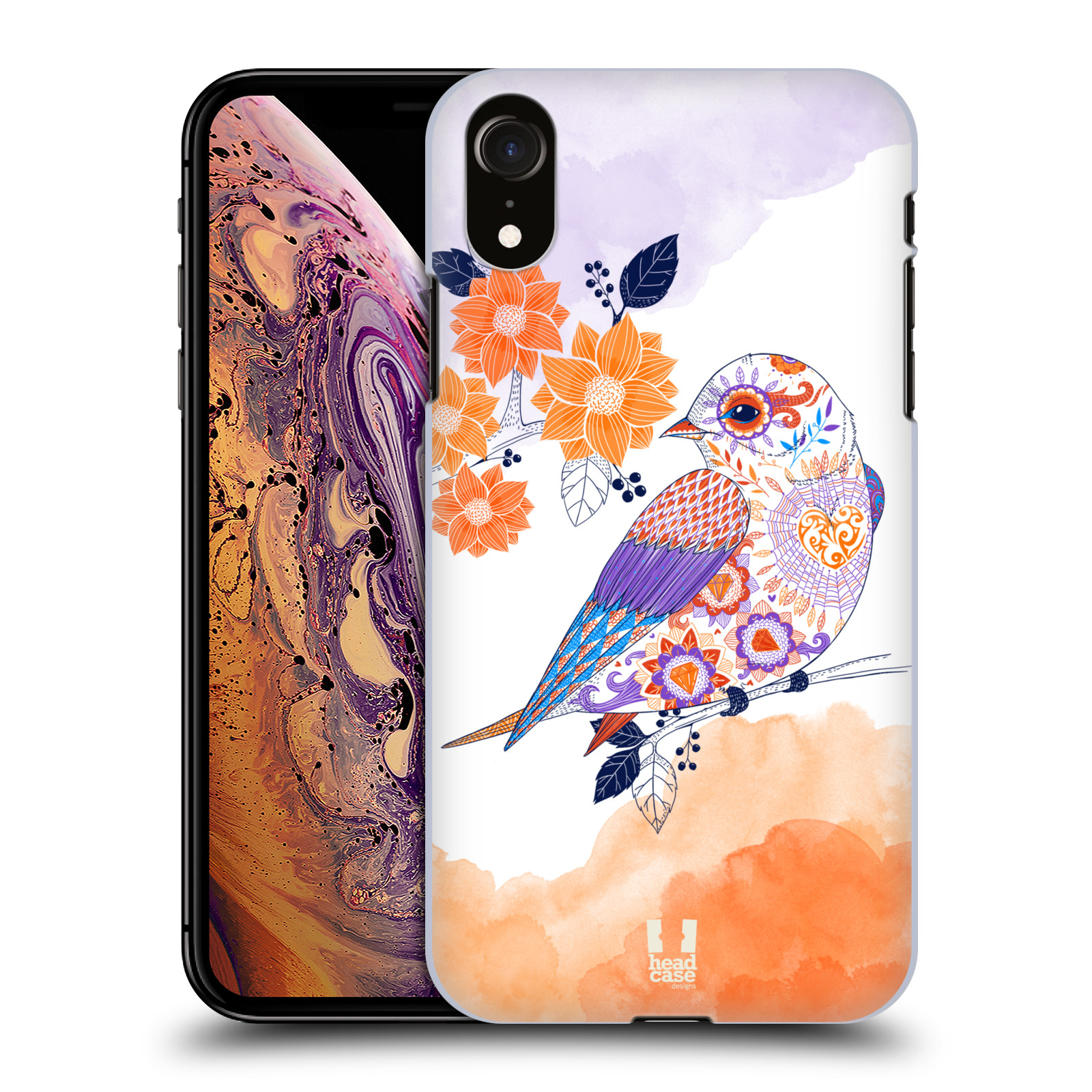 HEAD CASE plastový obal na mobil Apple Iphone XR vzor Květina ptáčci ORANŽOVÁ
