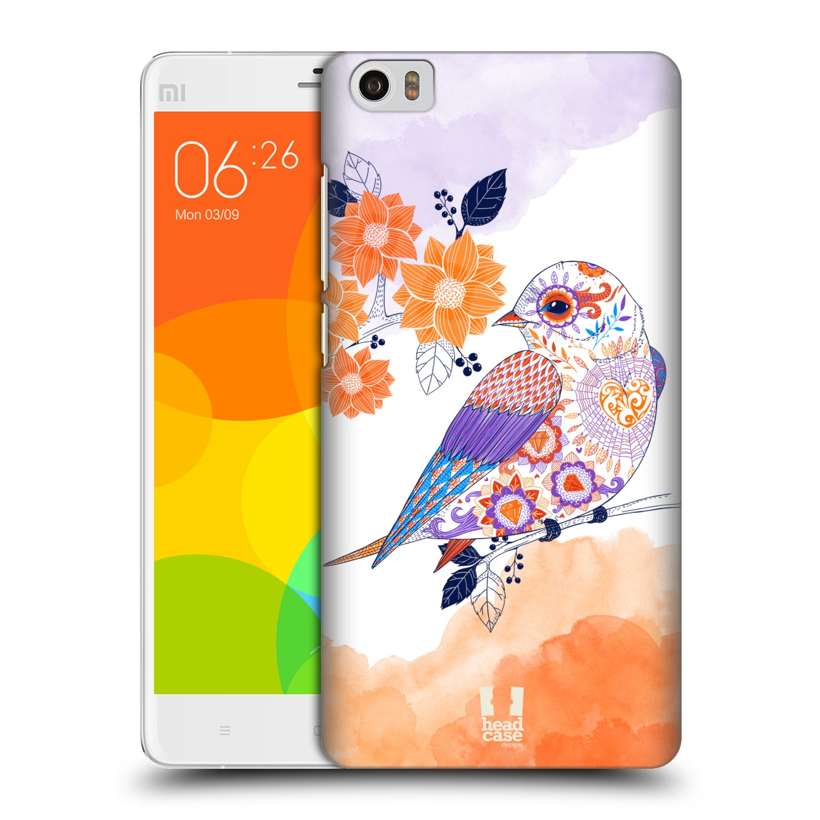 HEAD CASE pevný plastový obal na mobil XIAOMI Mi Note vzor Květina ptáčci ORANŽOVÁ