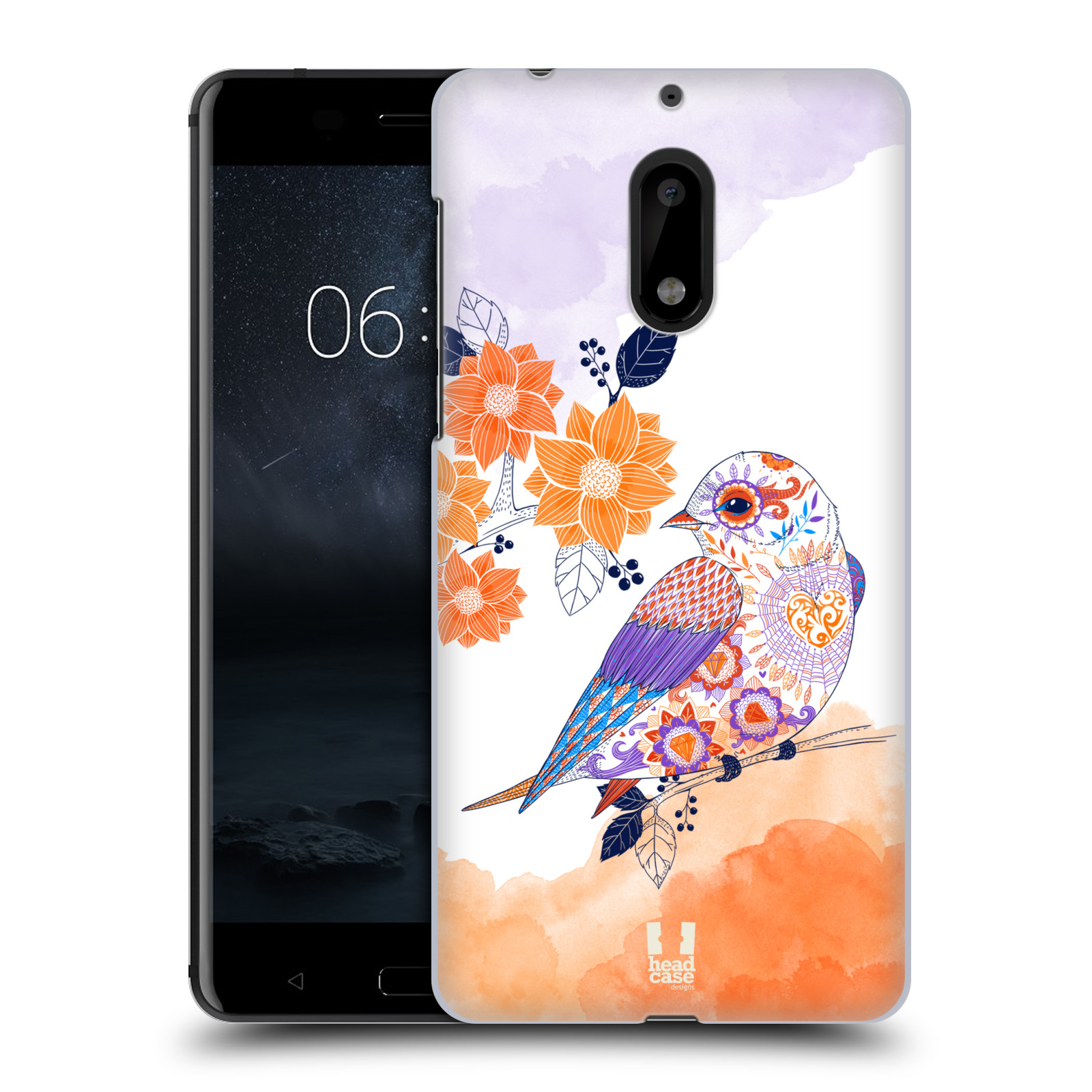 HEAD CASE plastový obal na mobil Nokia 6 vzor Květina ptáčci ORANŽOVÁ