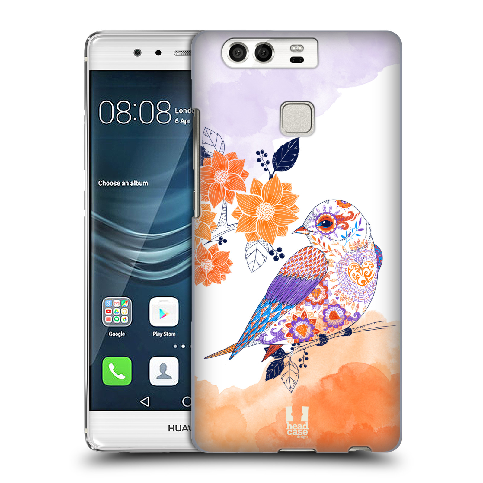 HEAD CASE plastový obal na mobil Huawei P9 / P9 DUAL SIM vzor Květina ptáčci ORANŽOVÁ
