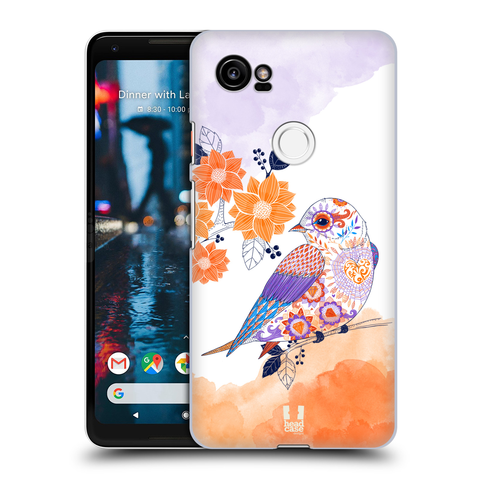 HEAD CASE plastový obal na mobil Google Pixel 2 XL vzor Květina ptáčci ORANŽOVÁ
