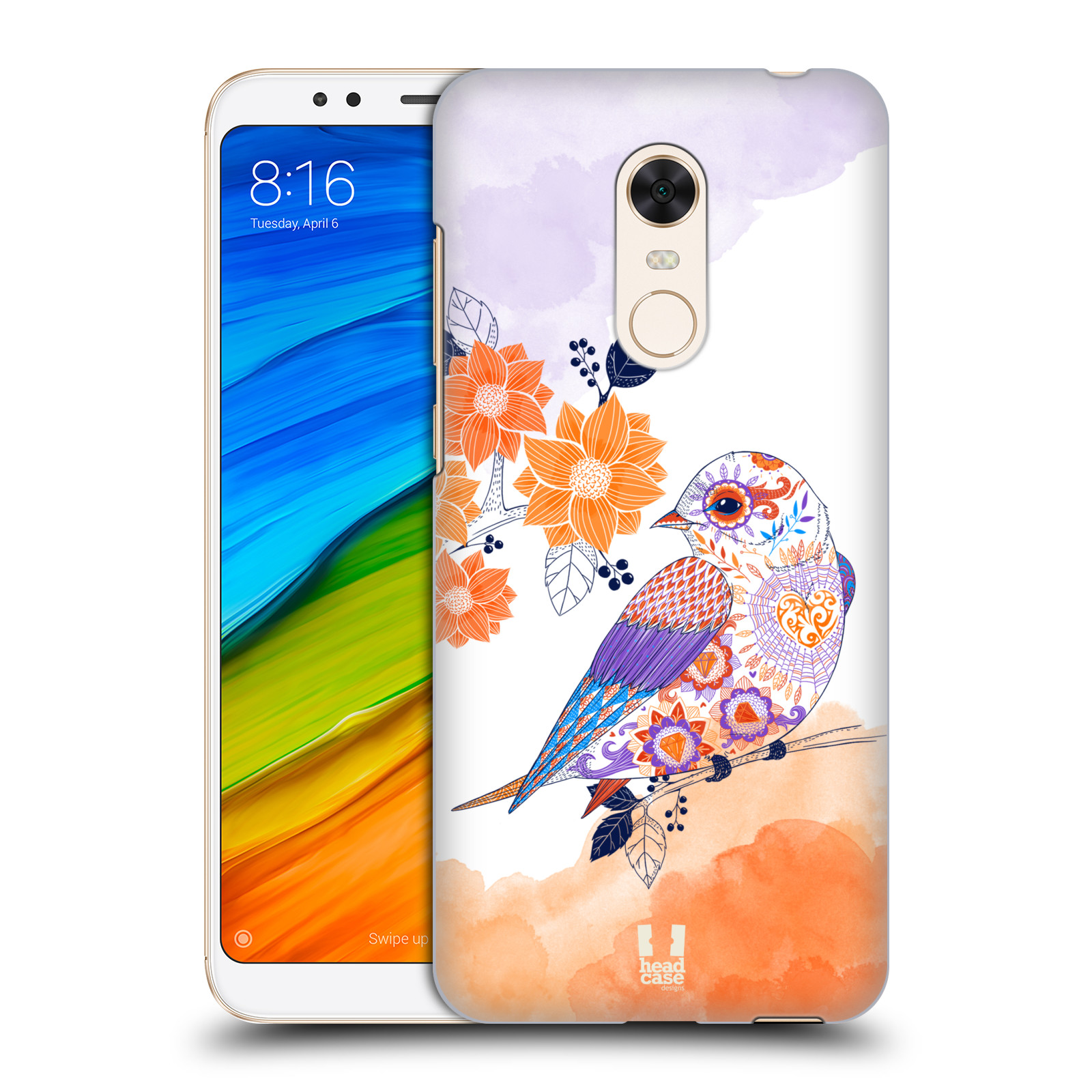 HEAD CASE plastový obal na mobil Xiaomi Redmi 5 PLUS vzor Květina ptáčci ORANŽOVÁ