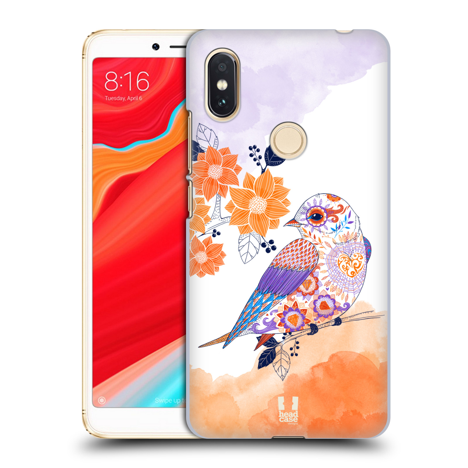 HEAD CASE plastový obal na mobil Xiaomi Redmi S2 vzor Květina ptáčci ORANŽOVÁ