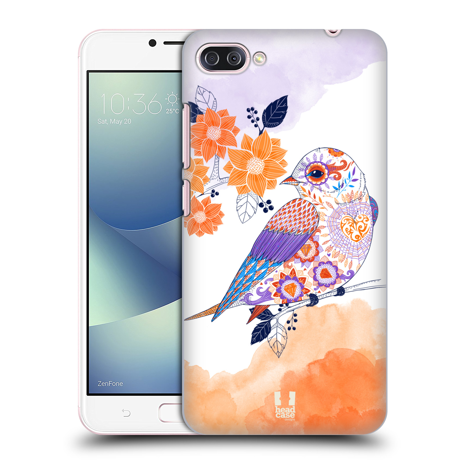 HEAD CASE plastový obal na mobil Asus Zenfone 4 MAX ZC554KL vzor Květina ptáčci ORANŽOVÁ