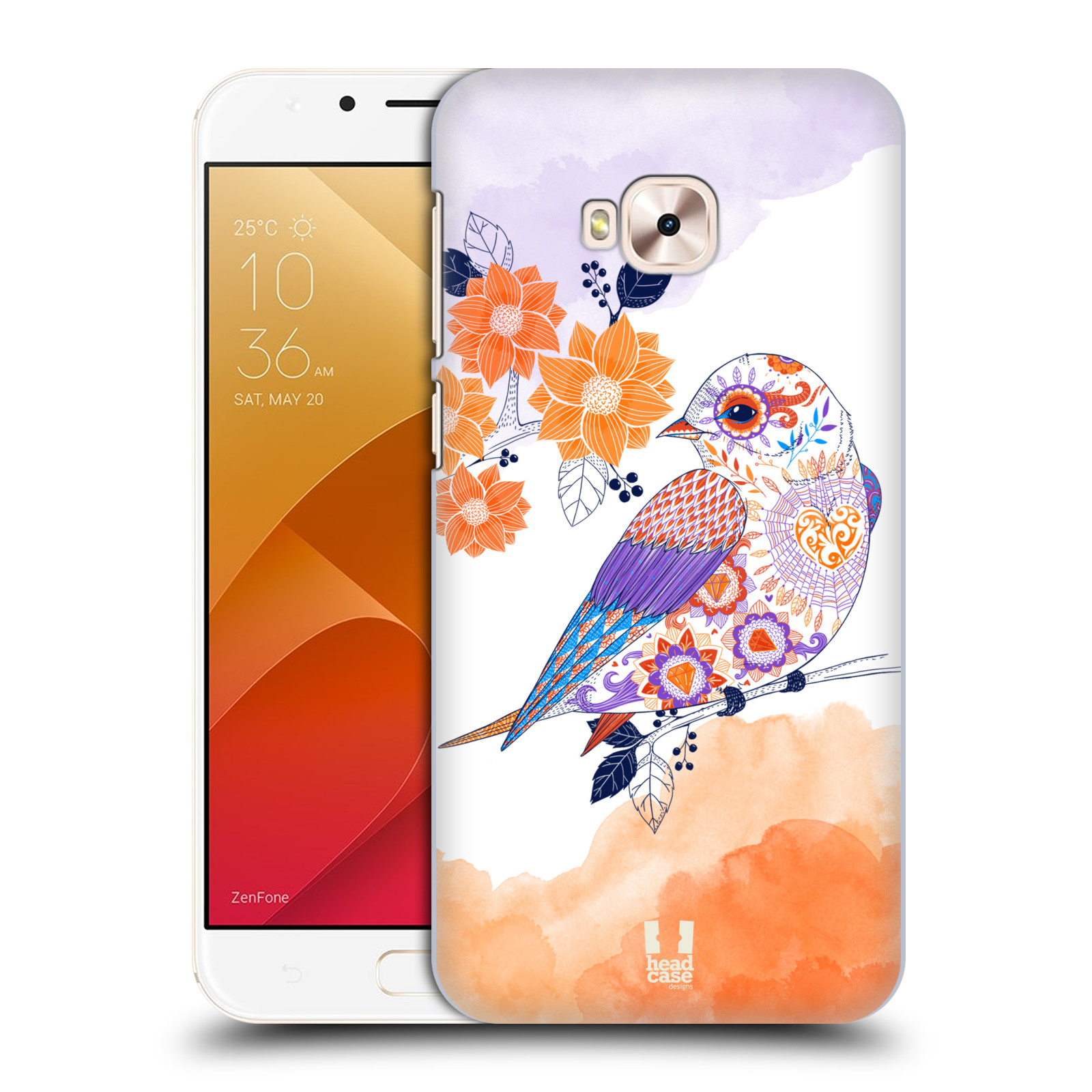 HEAD CASE plastový obal na mobil Asus Zenfone 4 Selfie Pro ZD552KL vzor Květina ptáčci ORANŽOVÁ
