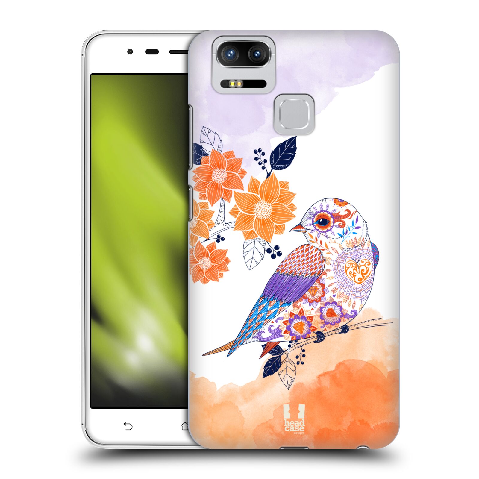 HEAD CASE plastový obal na mobil Asus Zenfone 3 Zoom ZE553KL vzor Květina ptáčci ORANŽOVÁ