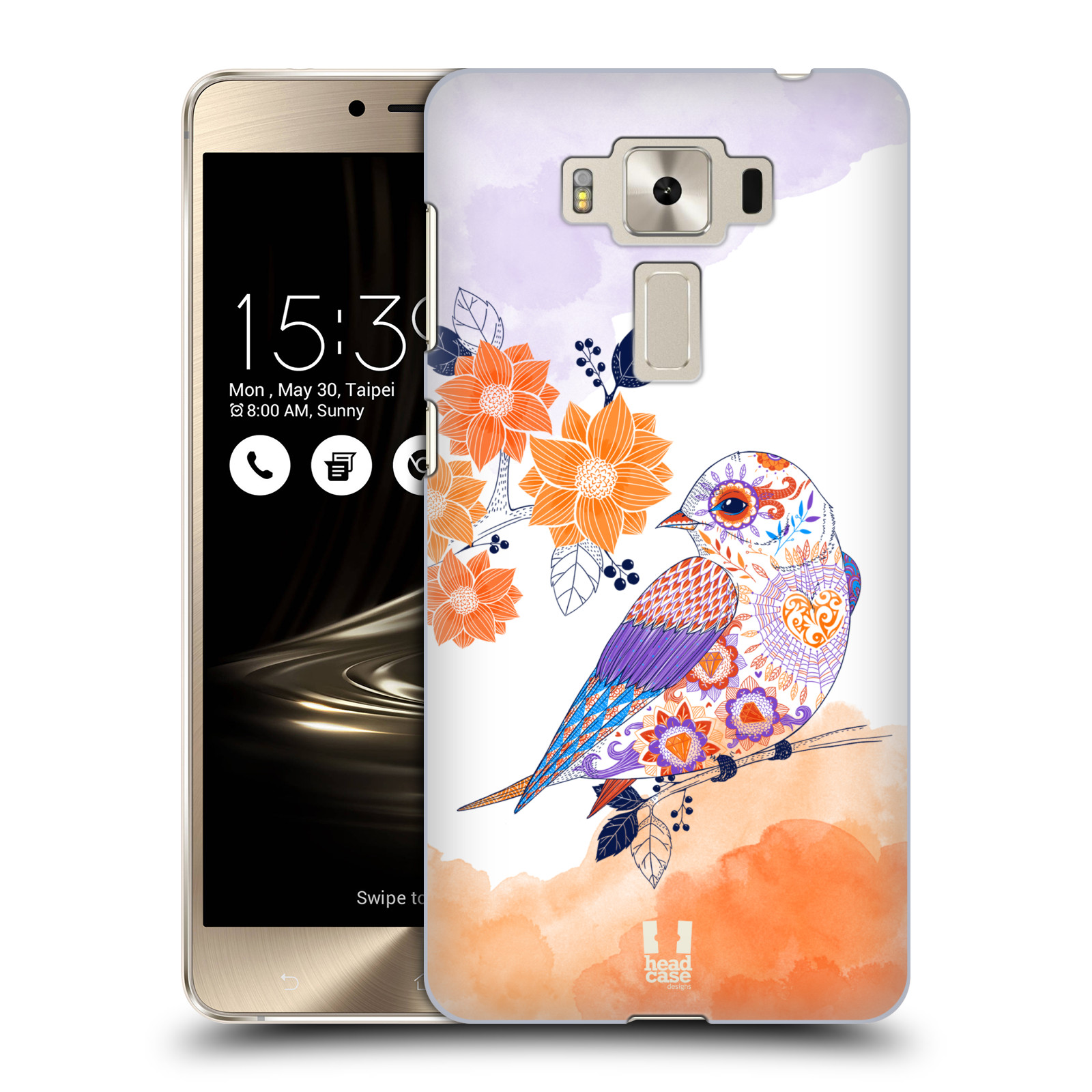 HEAD CASE plastový obal na mobil Asus Zenfone 3 DELUXE ZS550KL vzor Květina ptáčci ORANŽOVÁ