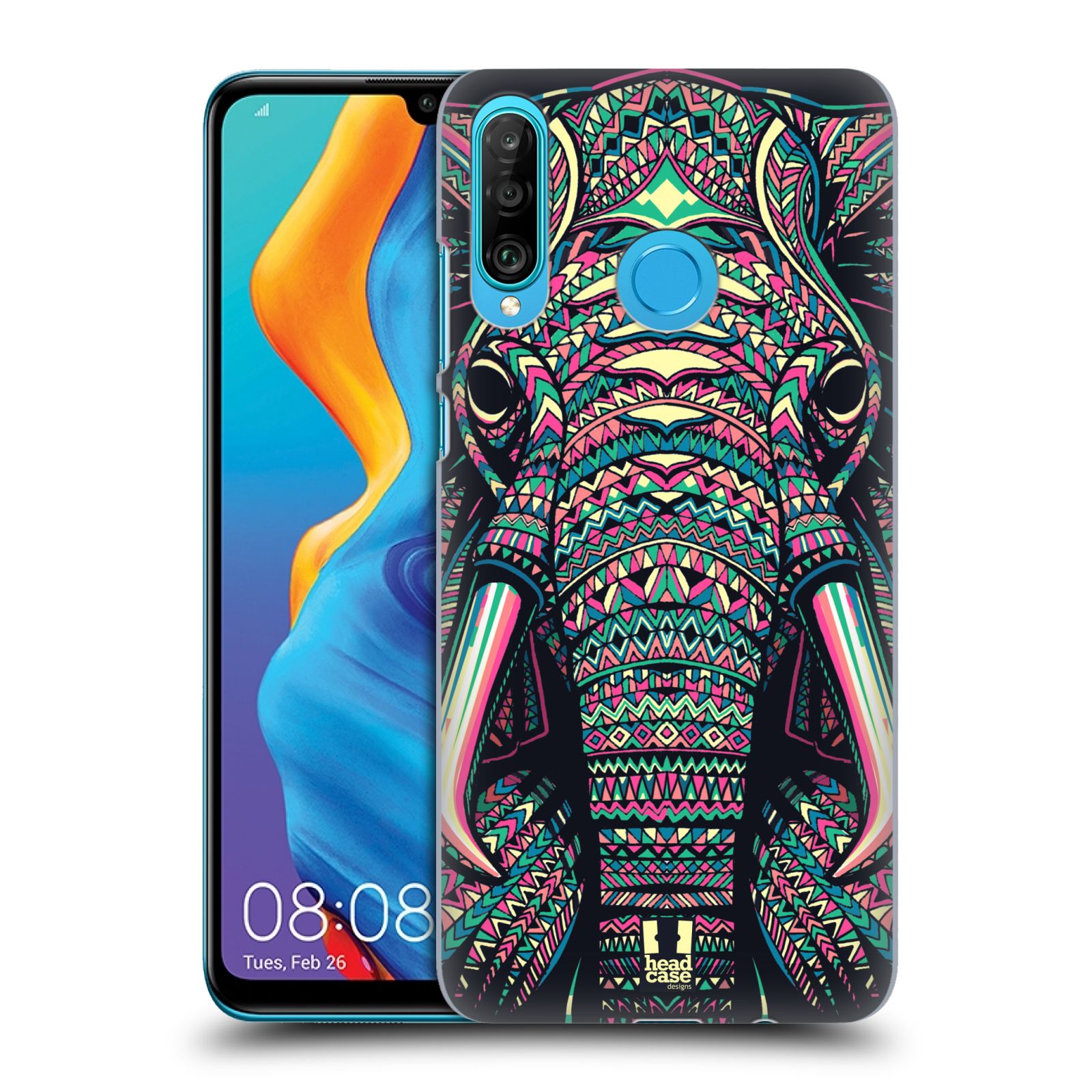 Pouzdro na mobil Huawei P30 LITE - HEAD CASE - vzor Aztécký motiv zvíře 2 slon
